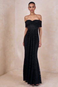 ECM_HR_CL137216001 - Aries _ Black Lace Bardot-Neck Maxi Dress With Gathered Detailing 0.jpg