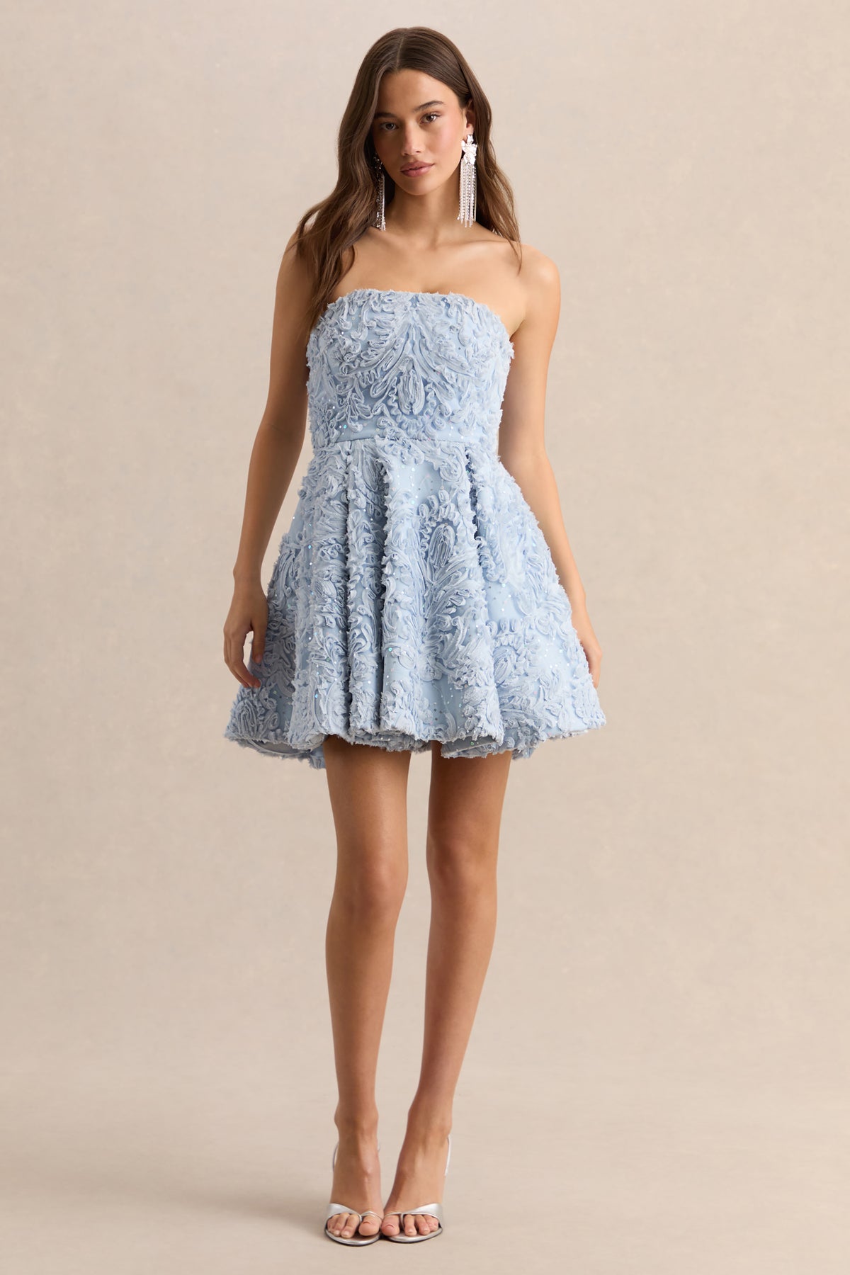 Zosia Blue Mesh Bandeau Mini Dress – Club L London