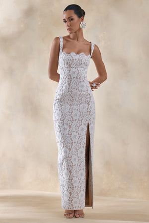 Zarisse | White Lace Square Neck Maxi Dress With Split – Club L