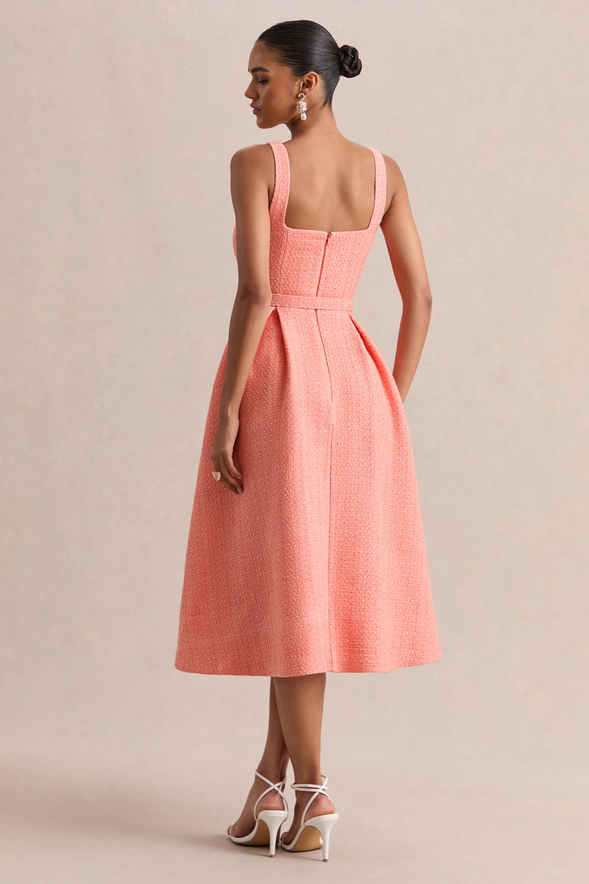 Camoria Coral Boucle Square-Neck Midi Dress Club L London - UK Camoria Coral Boucle Square-Neck Midi Dress Club L London - UK