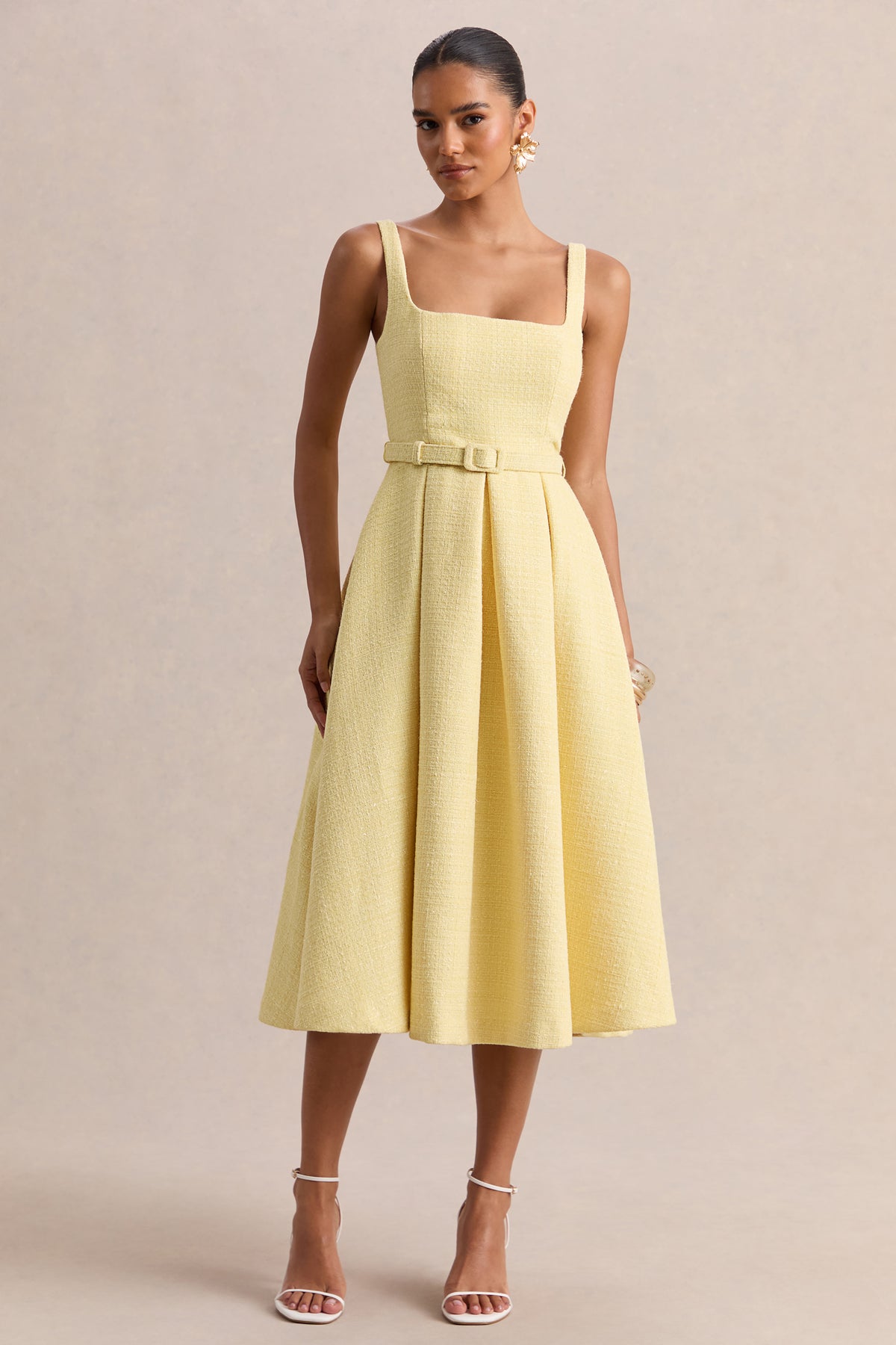 Camoria Lemon Boucle Square-Neck Midi Dress Club L London - UK Camoria Lemon Boucle Square-Neck Midi Dress Club L London - UK