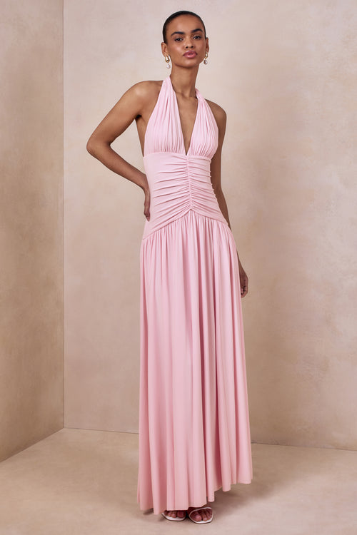 ECM_HR_CL137280084 - Bettina | Pink Plunge-Neck Maxi Dress With Gathered-Detailing 01.jpg
