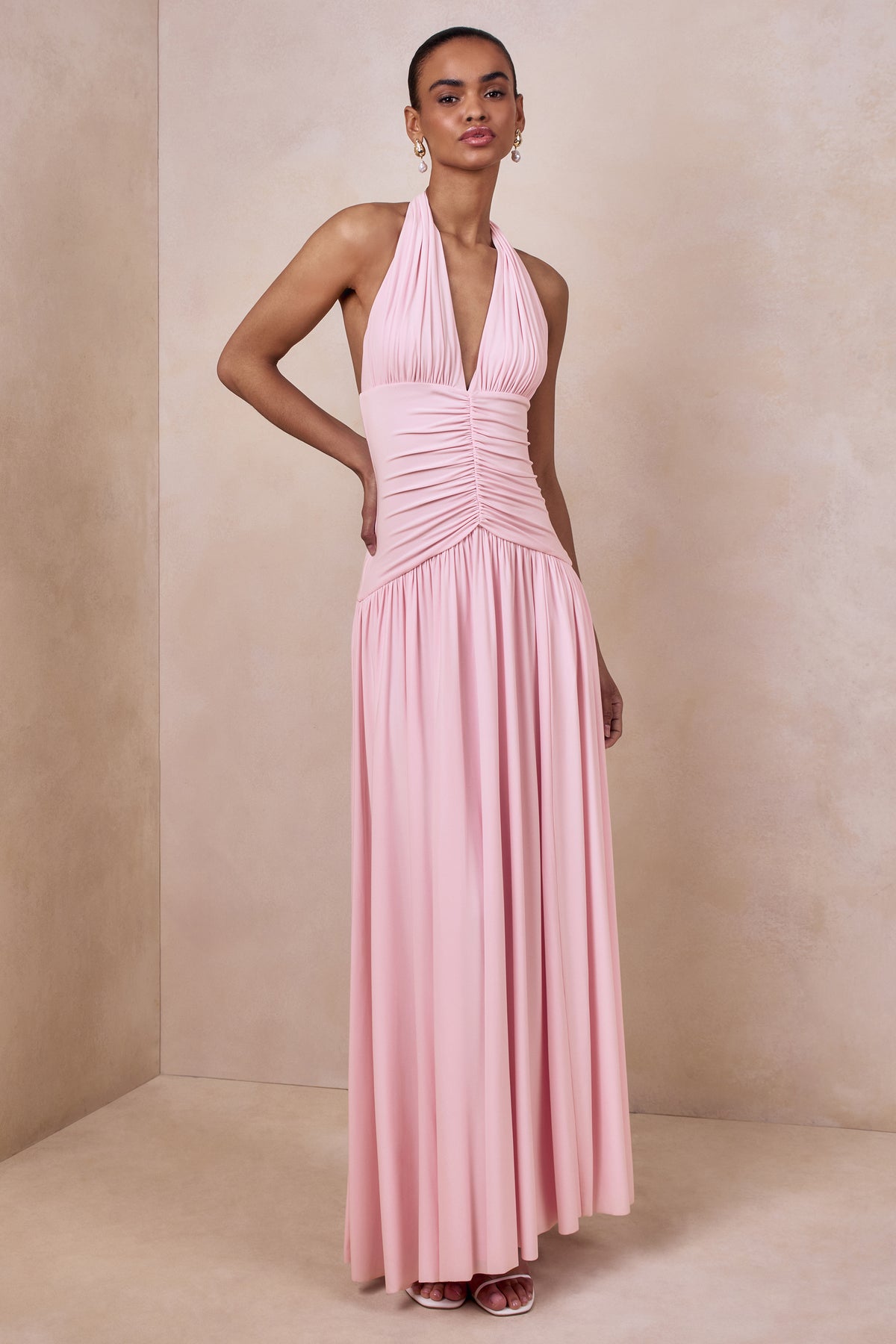 ECM_HR_CL137280084 - Bettina | Pink Plunge-Neck Maxi Dress With Gathered-Detailing 01.jpg