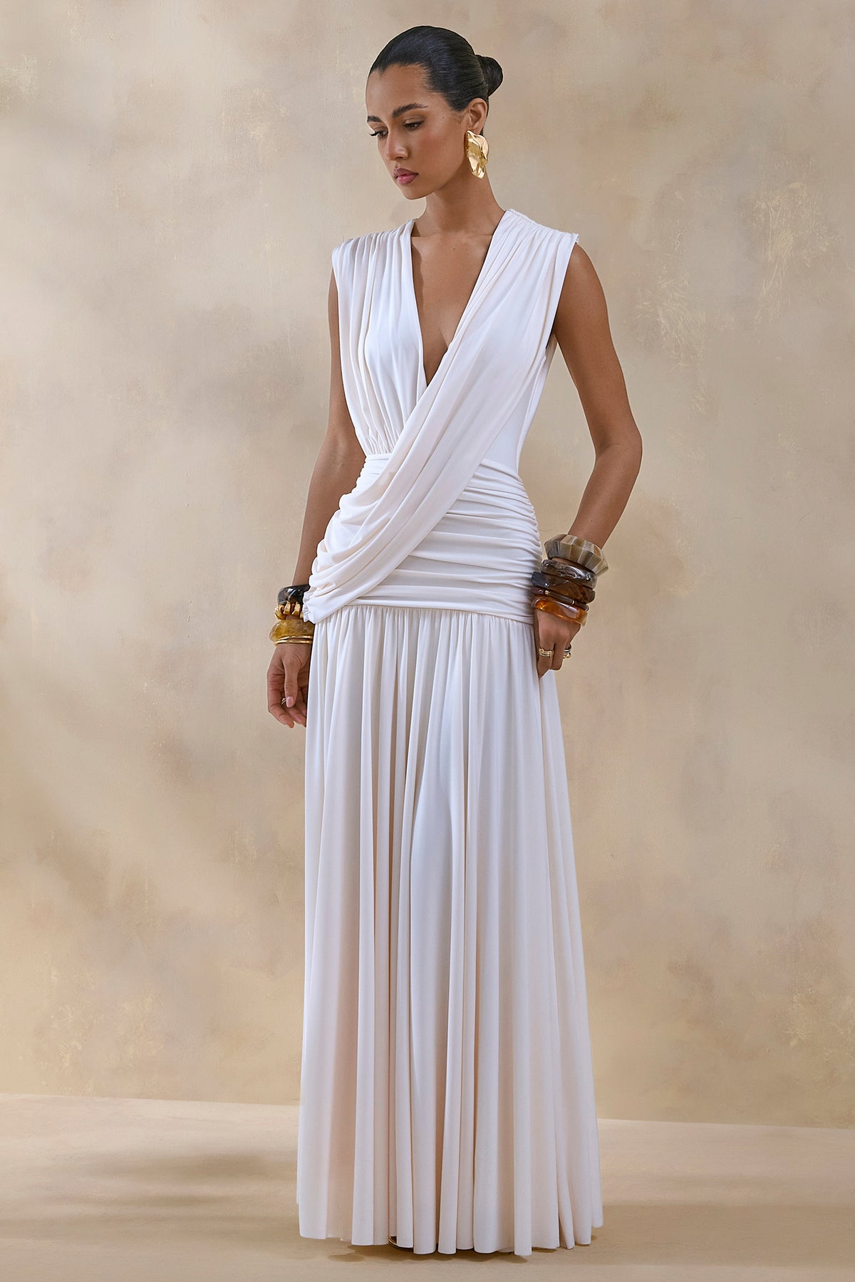 CL13728111106_ECM_HR_CL137281111_-_Glorina_Cream_Plunge-Neck_Maxi_Dress_With_Draped-Detailing_0