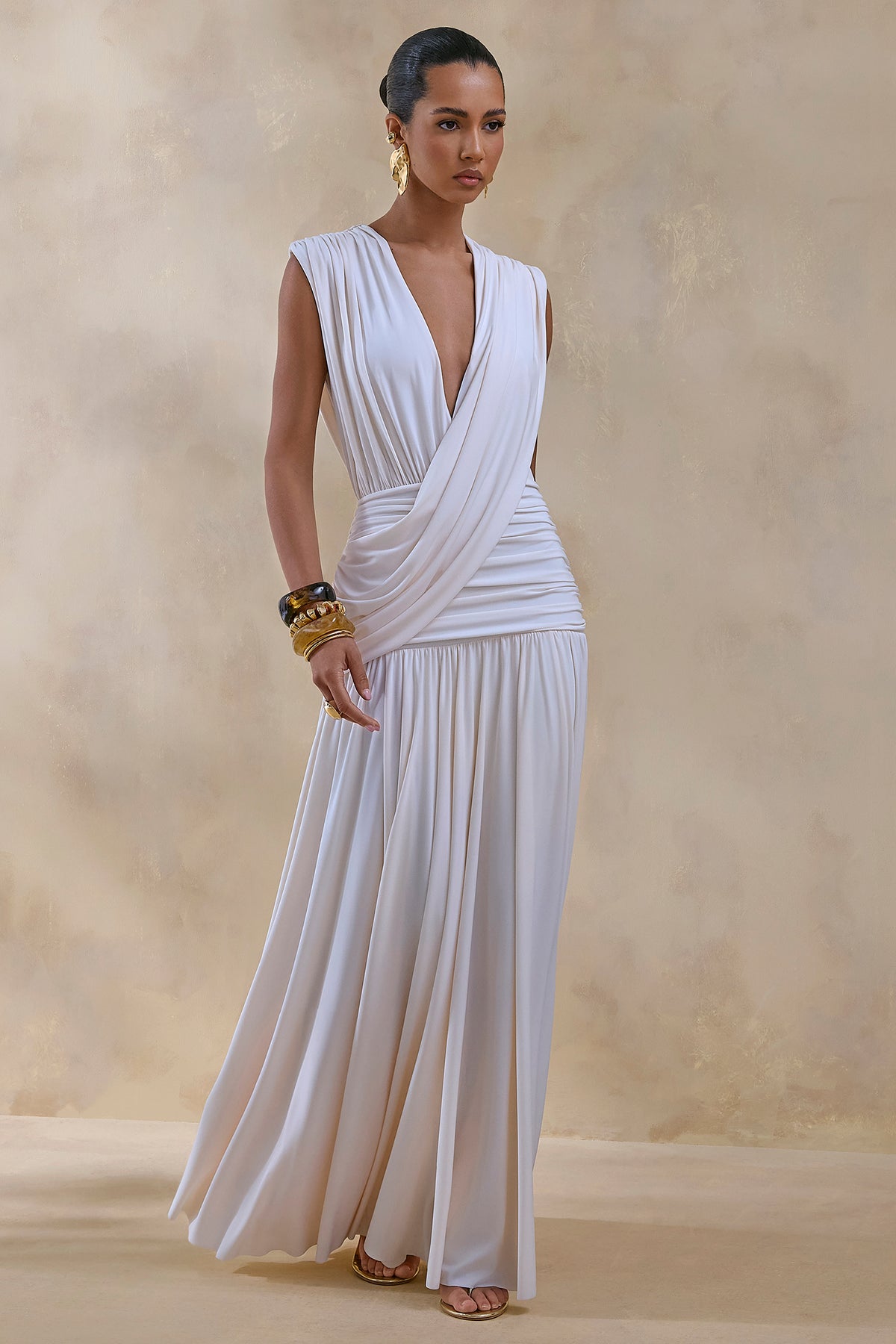 CL13728111106_ECM_HR_CL137281111_-_Glorina_Cream_Plunge-Neck_Maxi_Dress_With_Draped-Detailing_2