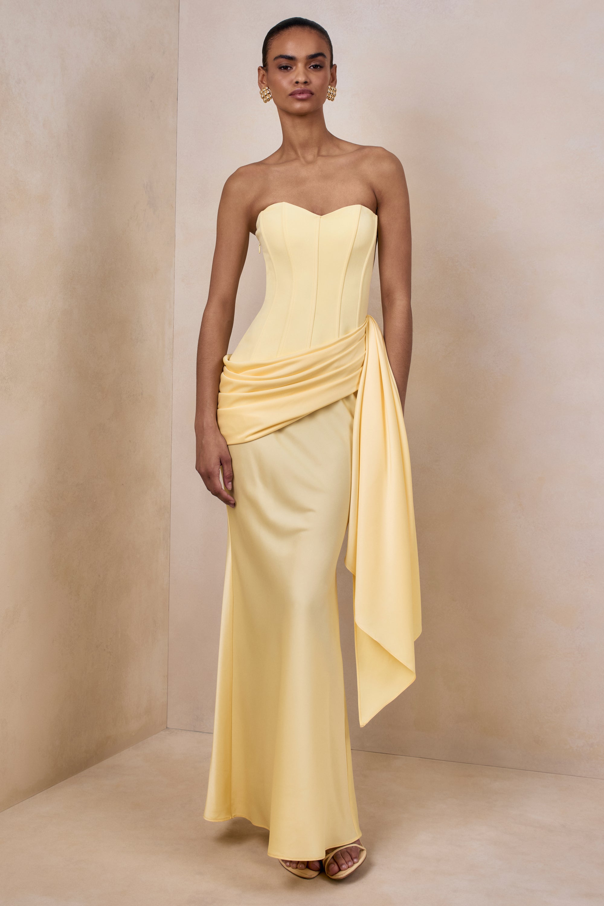 club l london madeline dress Madeleine | Black Fishtail Maxi Dress With Bardot Mesh Long Sleeves
