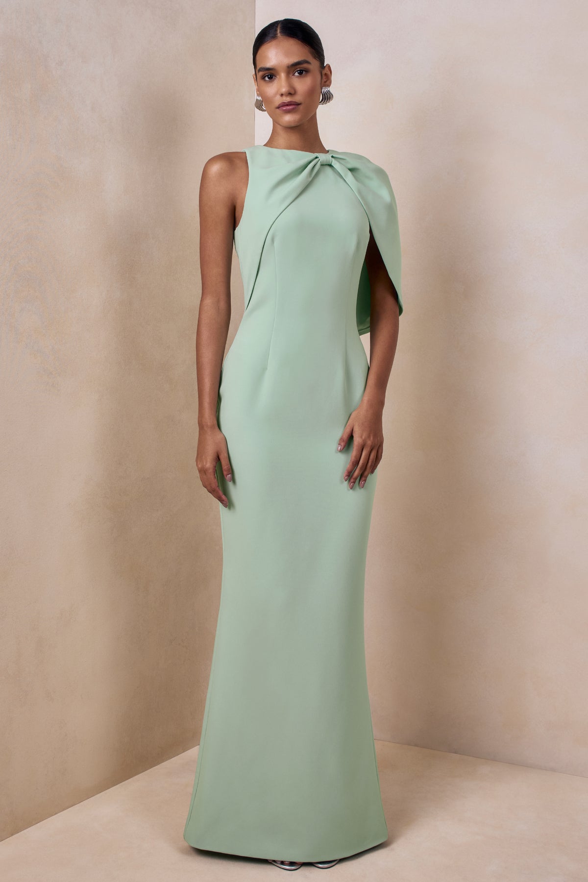 Quira Mint Asymmetric-Neck Maxi Dress With Cape-Sleeve Club L London - UK Quira Mint Asymmetric-Neck Maxi Dress With Cape-Sleeve Club L London - UK