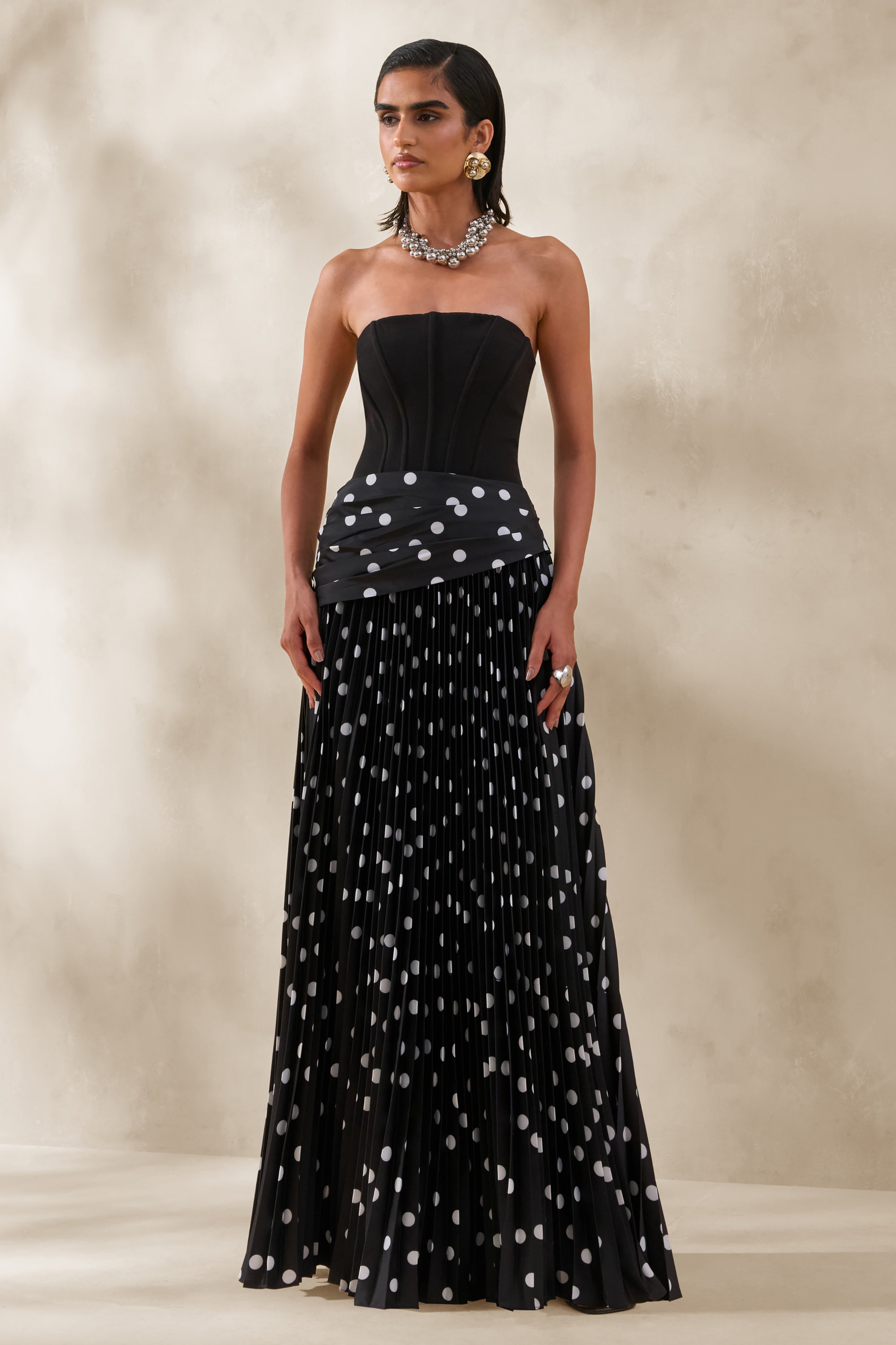 Valerisse | Black And White Polka Dot Bandeau Maxi Dress – Club L London