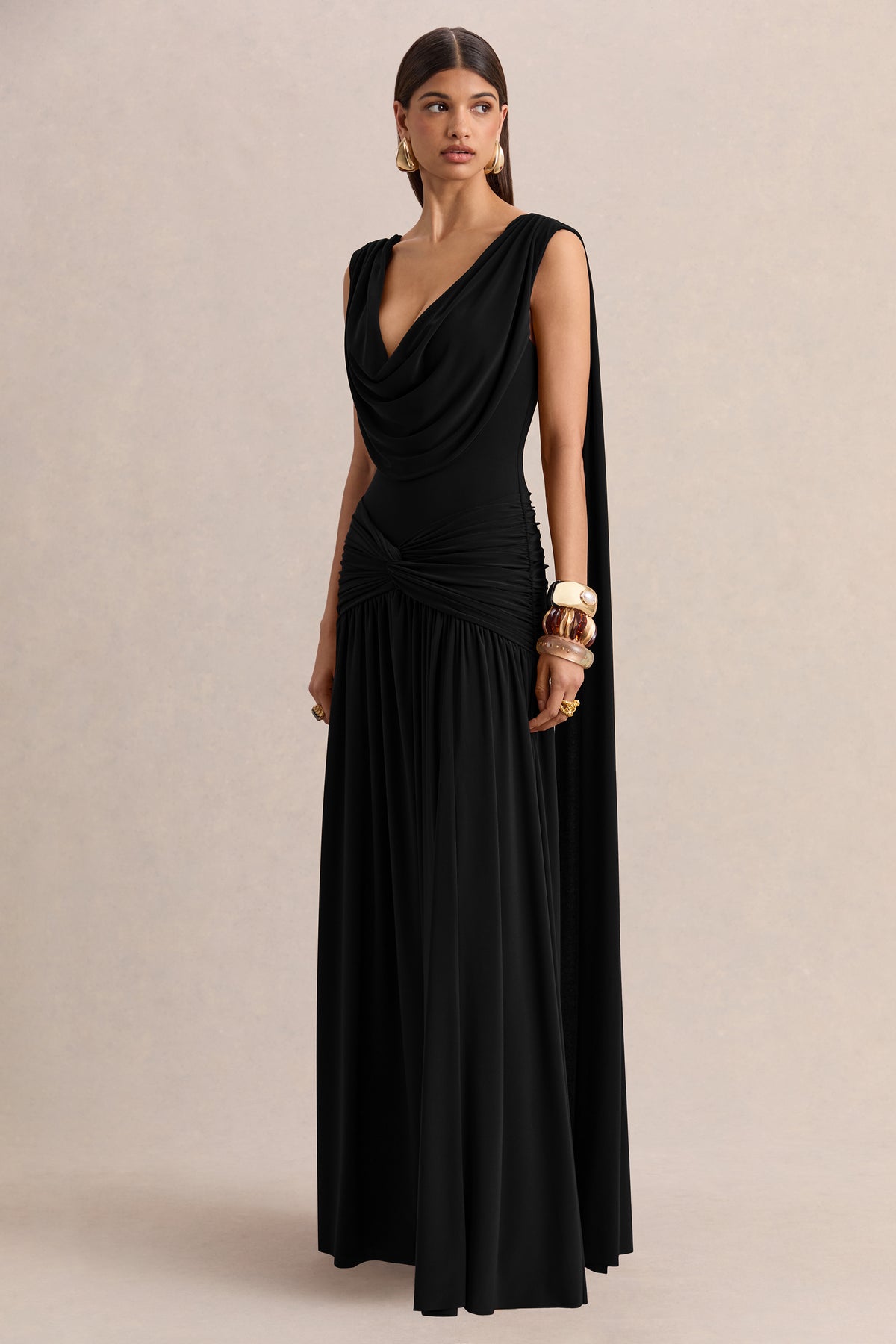 ECM_HR_CL137299001 - Amelisse _ Black Plunge-Neck Maxi Dress With Ruched-Detailing 02.jpg