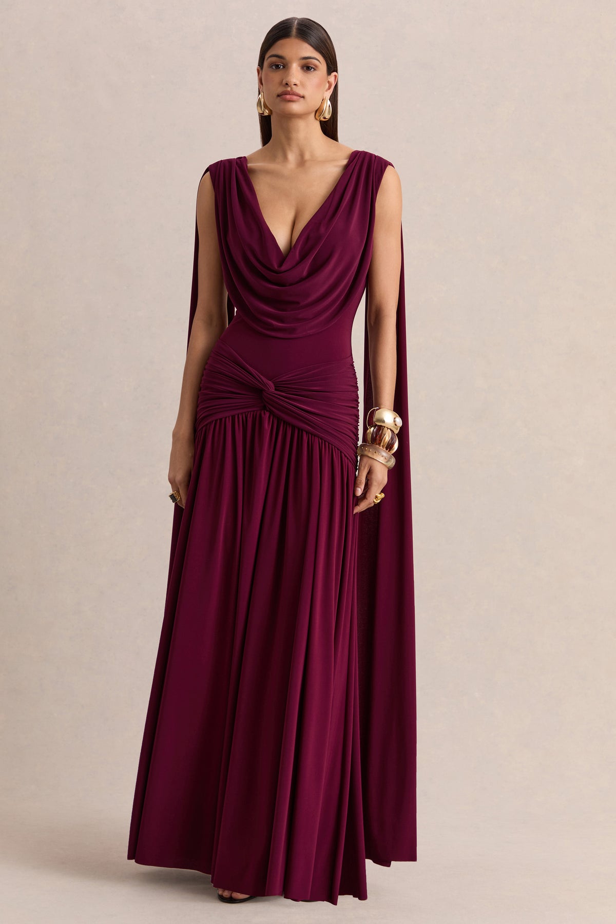 ECM_HR_CL137299102 - Amelisse _ Burgundy Plunge-Neck Maxi Dress With Ruched-Detailing 06.jpg