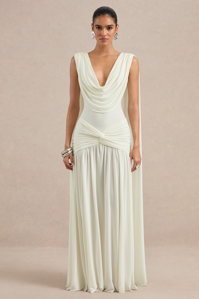 ECM_HR_CL137299111 Amelisse Cream Jersey Ruched Cowl Maxi Dress With Twist Panel And Shoulder Sash Detailing3.jpg
