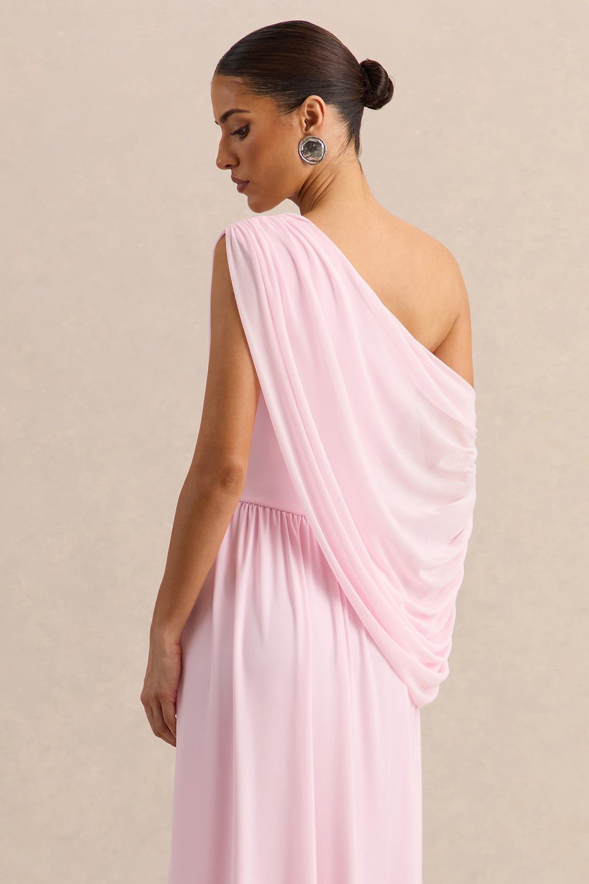Sabianna Pink Asymmetric-Neck Maxi Dress With Draped Detailing  Club L  London - UK