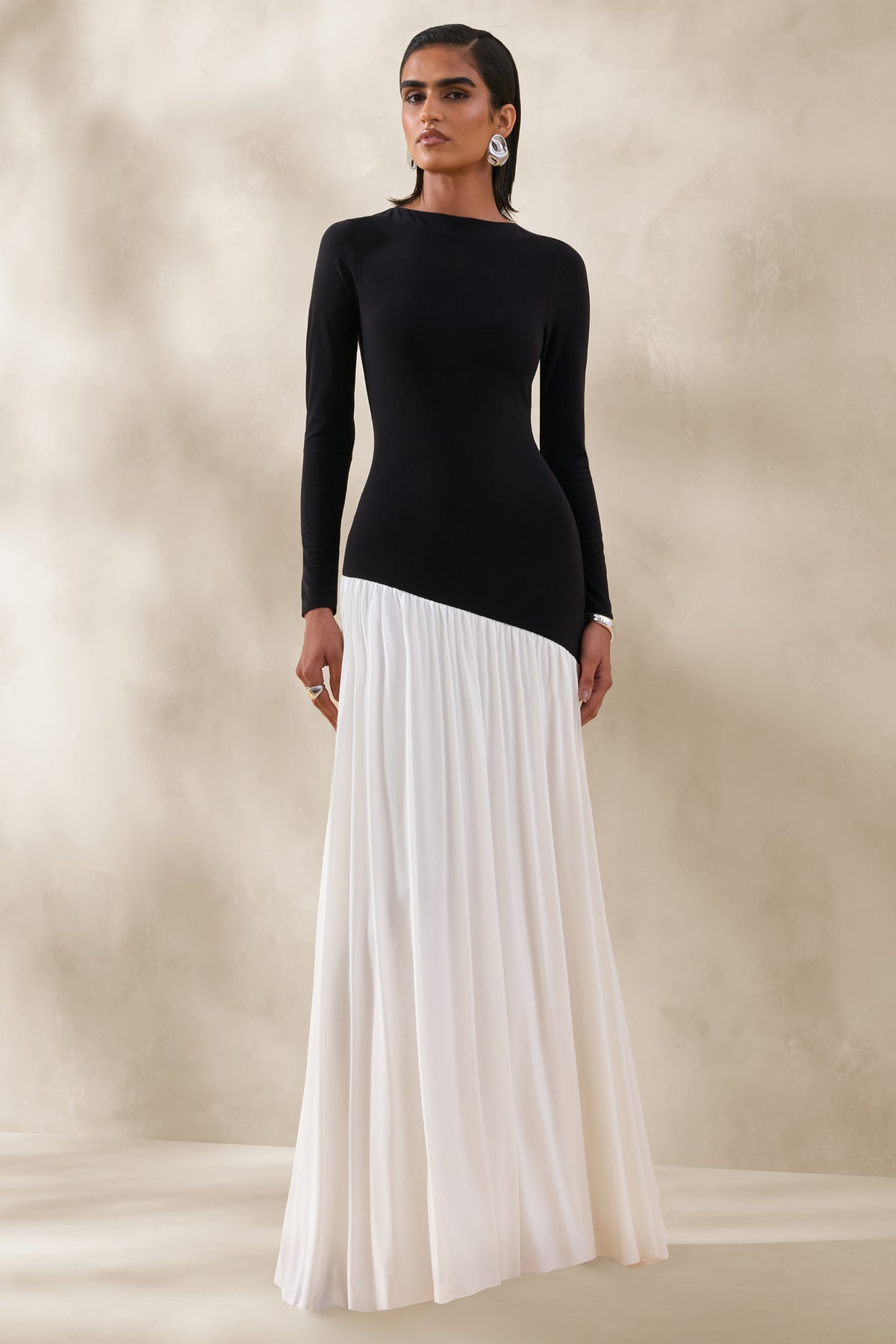 Jasira Black & White Crew-Neck Maxi Dress With Asymmetric Drop-Waist  Club  L London - UK