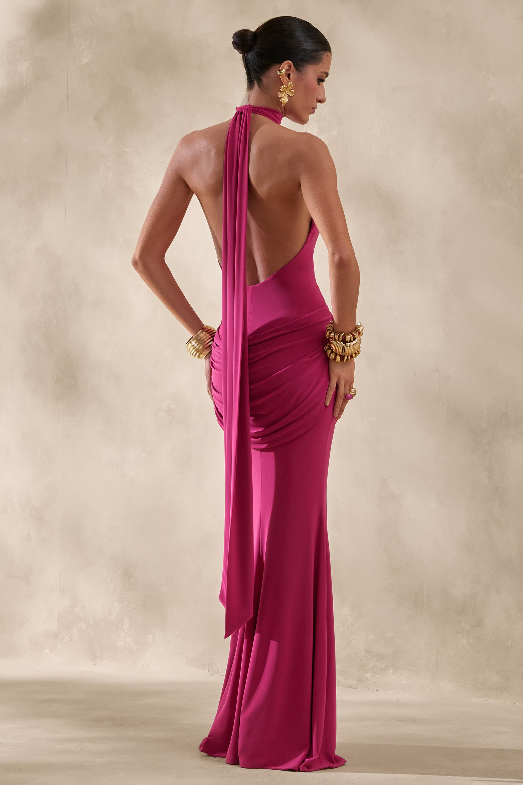 hot pink halter neck dress Hot Pink Halter Top Fringe Midi Dress - All Dresses