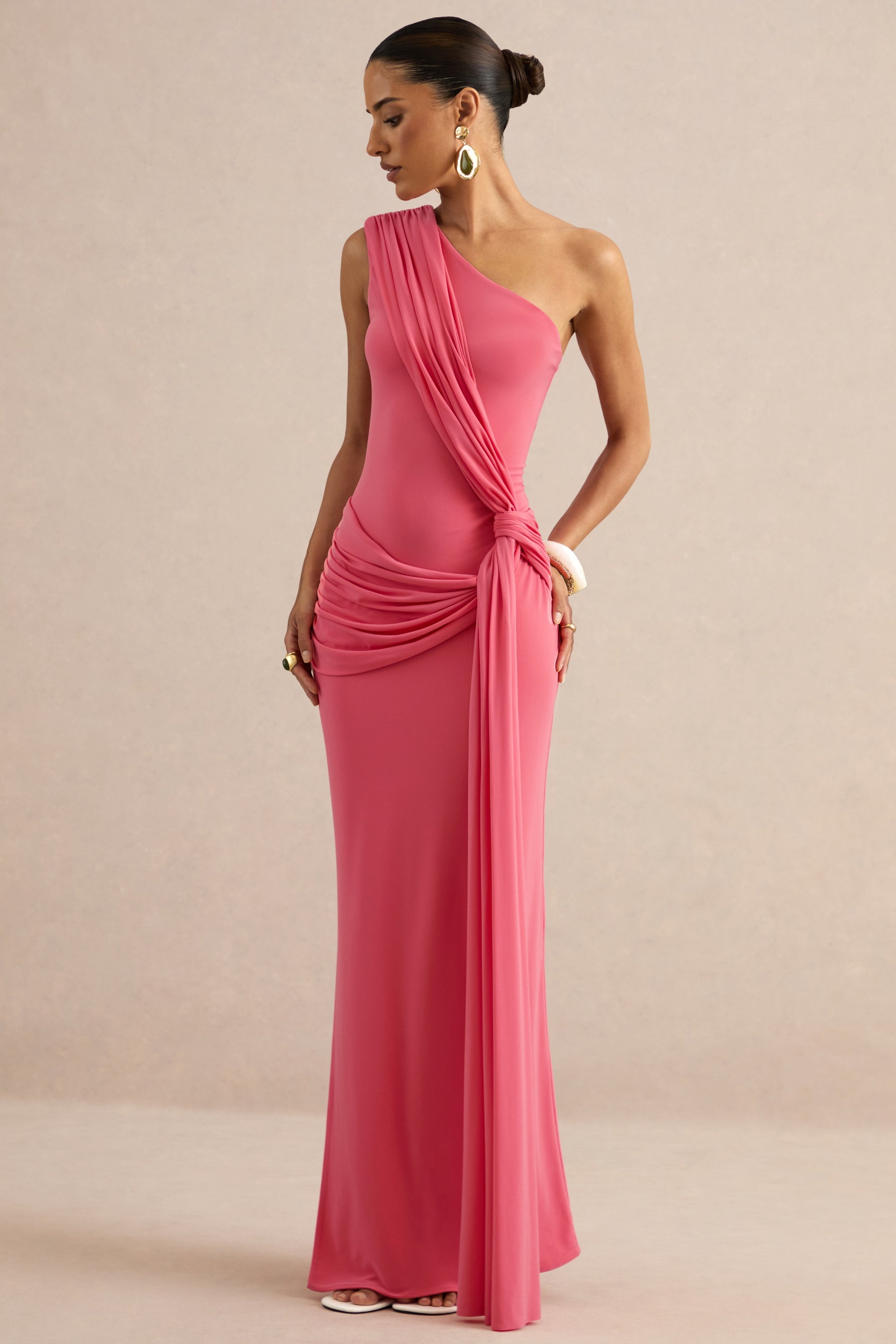 Lunoria Coral Asymmetric-Neck Maxi Dress With Gathered-Detailing CL137330073 11.jpg