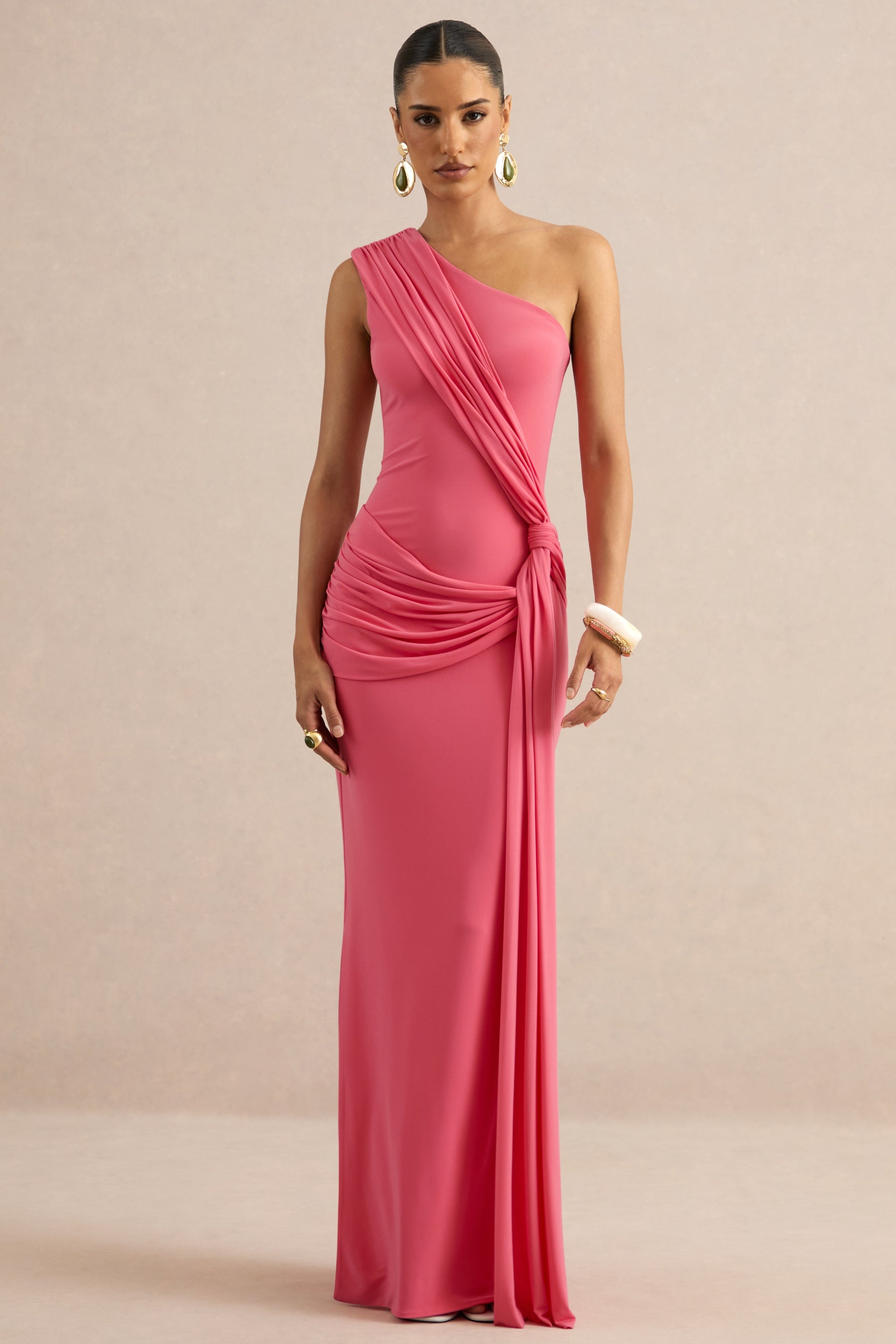Lunoria Coral Asymmetric-Neck Maxi Dress With Gathered-Detailing CL137330073 2.jpg
