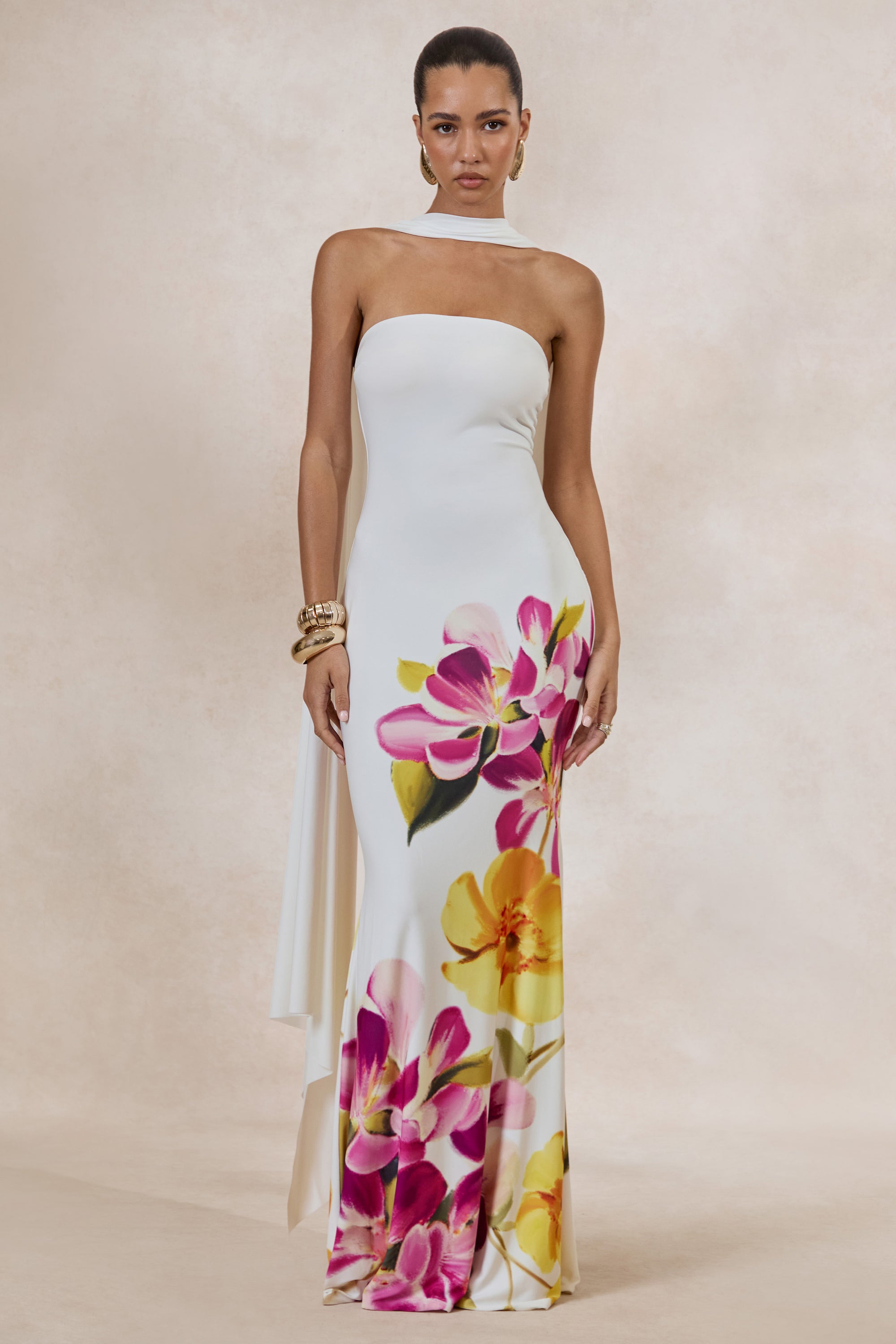maxi dress floral uk Floral Print Satin Maxi Dress Urban Touch