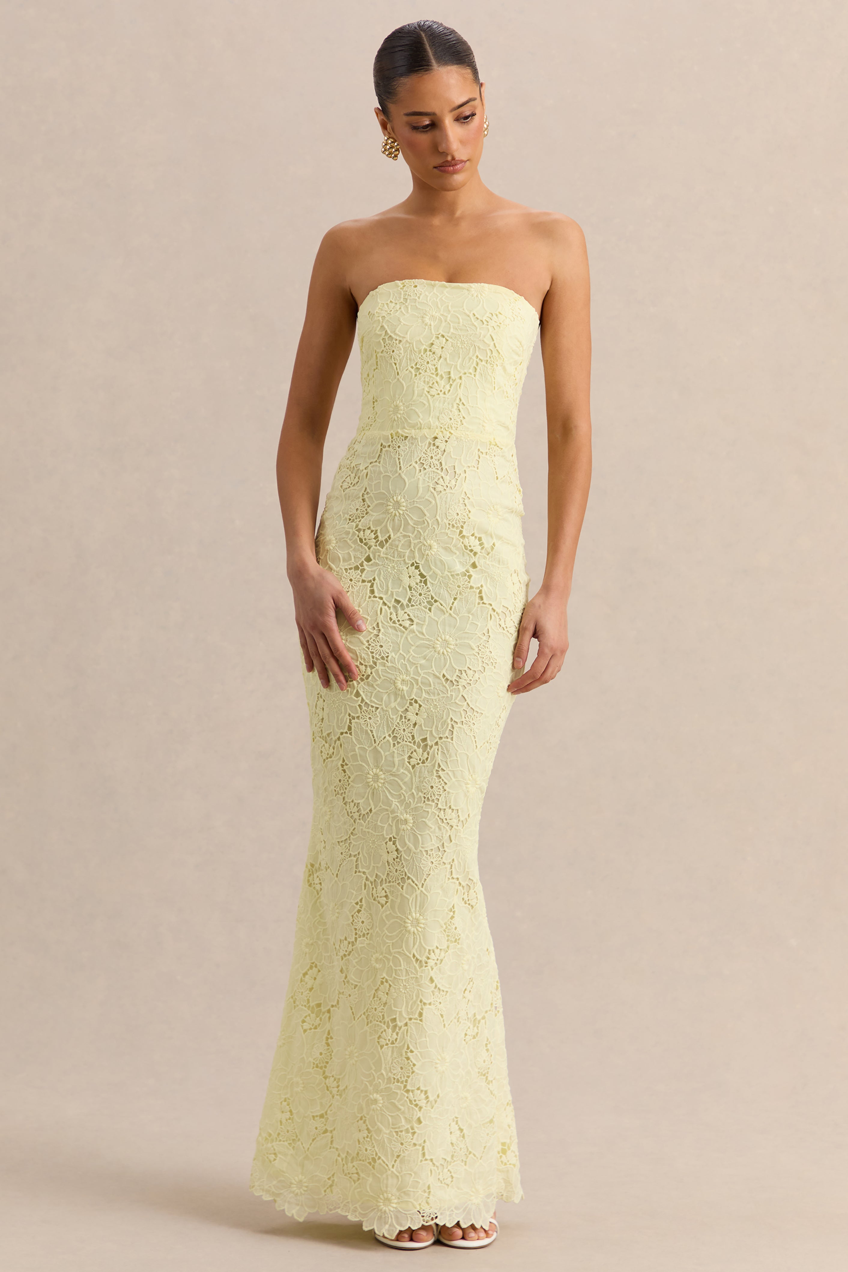 Suzie | Lemon Lace Bandeau Maxi Dress – Club L London - UK