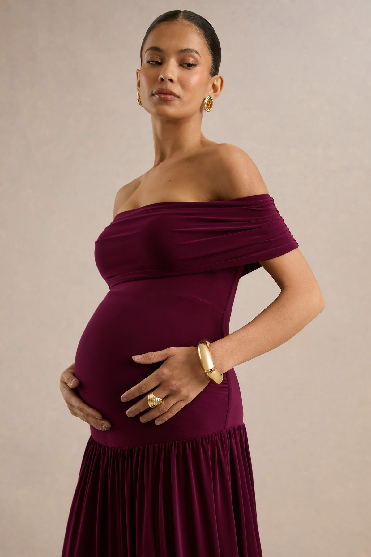ECM_HR_CL137370102 - Juliette | Burgundy Bardot-Neck Maternity Maxi Dress With Drop-Waist4.jpg