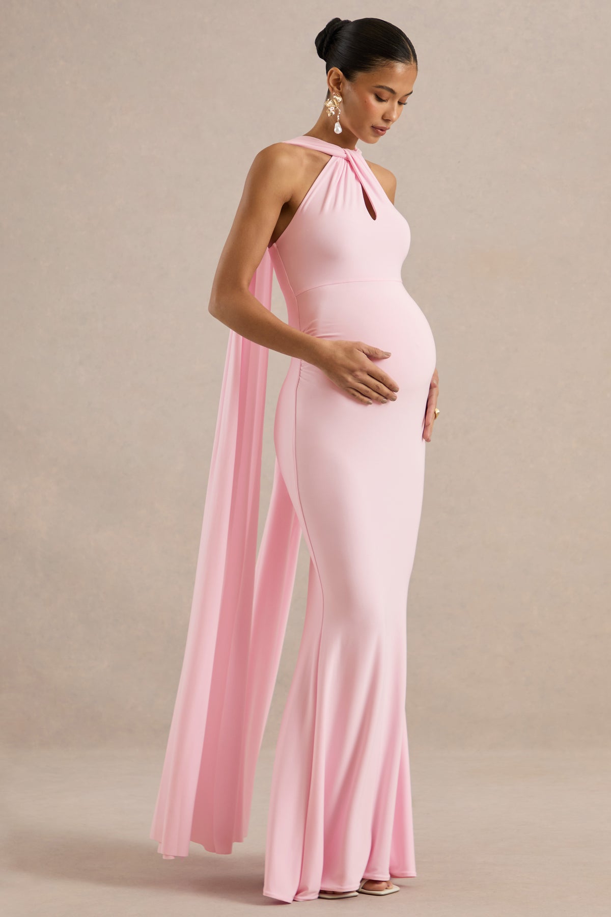 ECM_HR_CL137371081 - Lyra | Light Pink Cross Halter-Neck Maternity Maxi Dress With Cape3.jpg