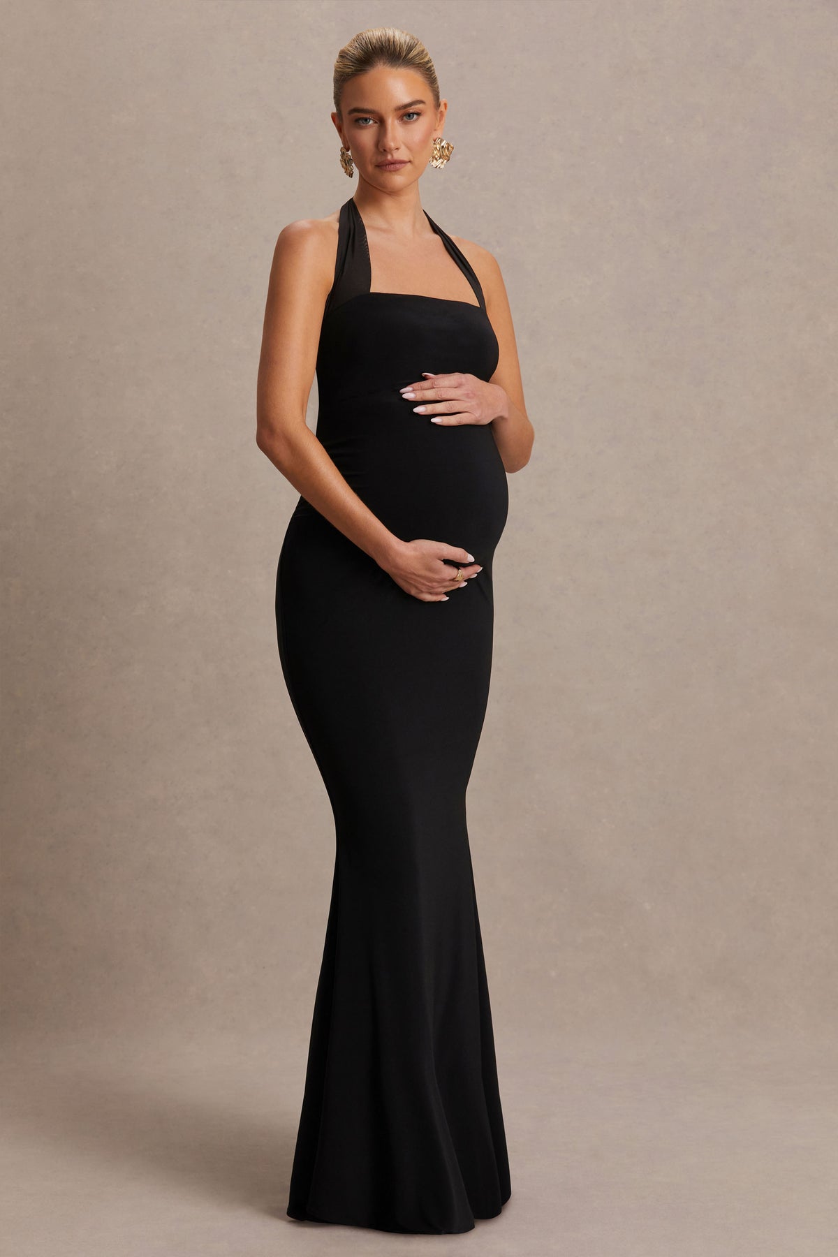 Avielle Black Halter-Neck Maternity Maxi Dress Club L London - UK Avielle Black Halter-Neck Maternity Maxi Dress Club L London - UK