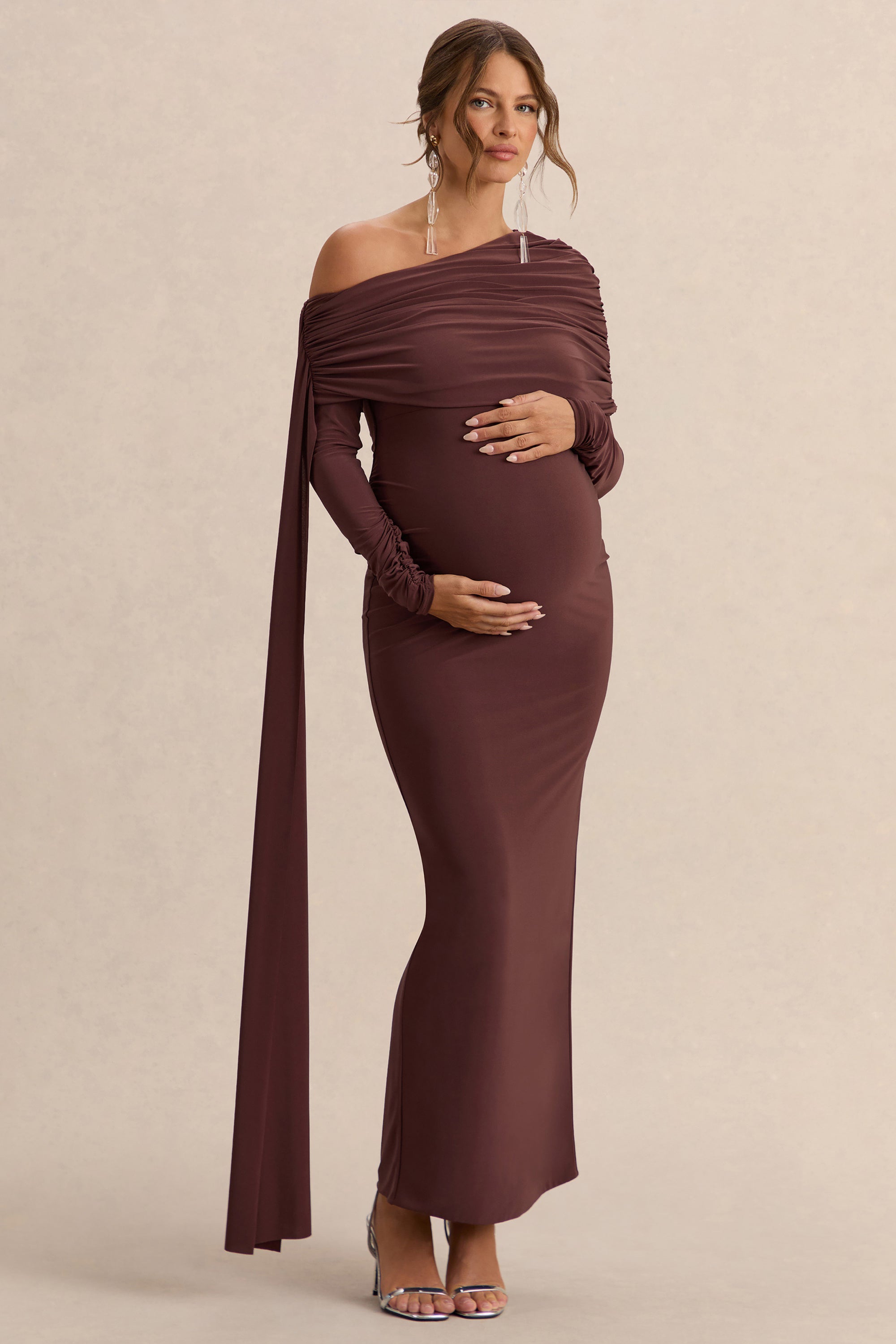 CL13737602108_ECM_HR_CL137376021----Cyra-Brown-Bardot-Neck-Maternity-Maxi-Dress-With-Sash-0