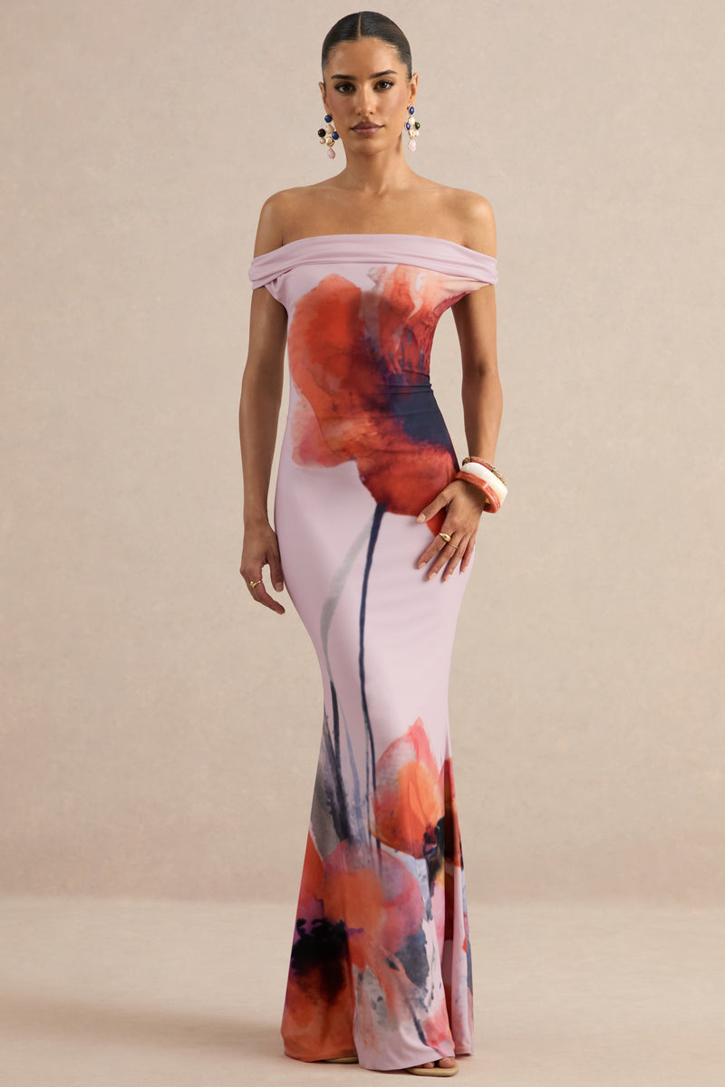 ECM_HR_CL137409084 - Katia | Pink Poppy Print Bardot-Neck Maxi Dress 0.jpg