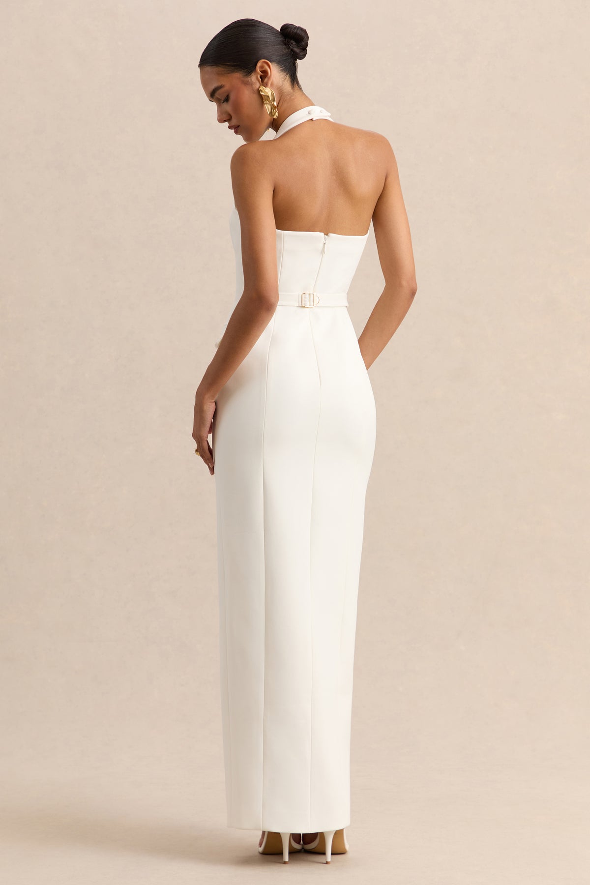 Steph White Halter-Neck Tailored Maxi Dress Club L London - UK Steph White Halter-Neck Tailored Maxi Dress Club L London - UK