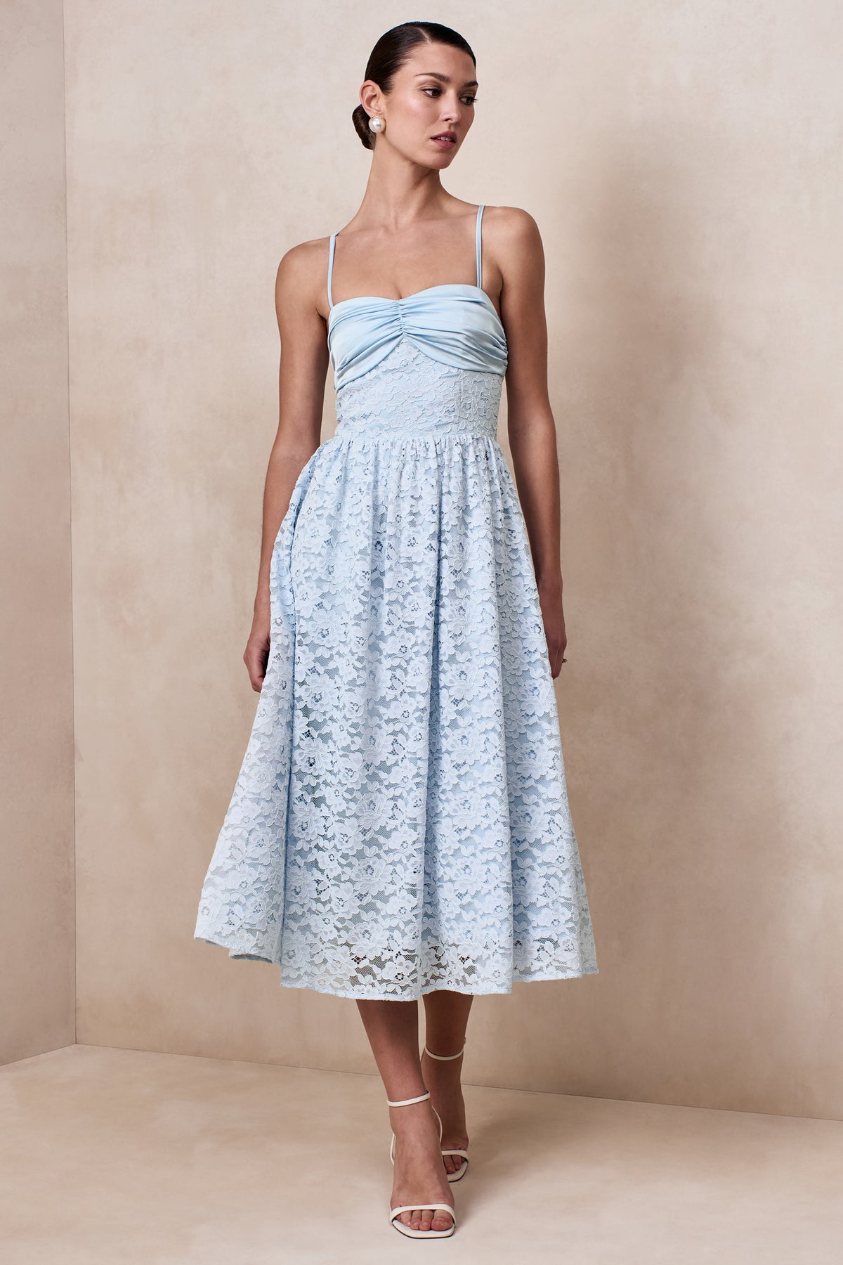 Gloriana Powder Blue Lace Sweetheart-Neck Midi Dress Club L London - UK Gloriana Powder Blue Lace Sweetheart-Neck Midi Dress Club L London - UK