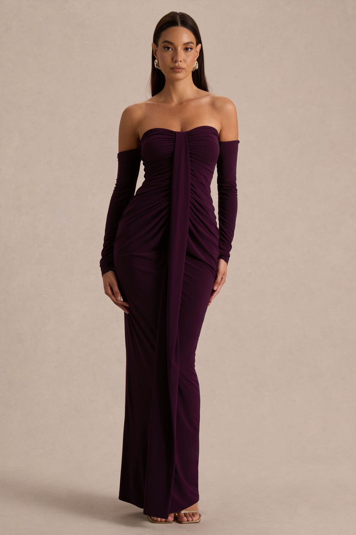 Harper Plum Bardot-Neck Maxi Dress  Club L London - UK