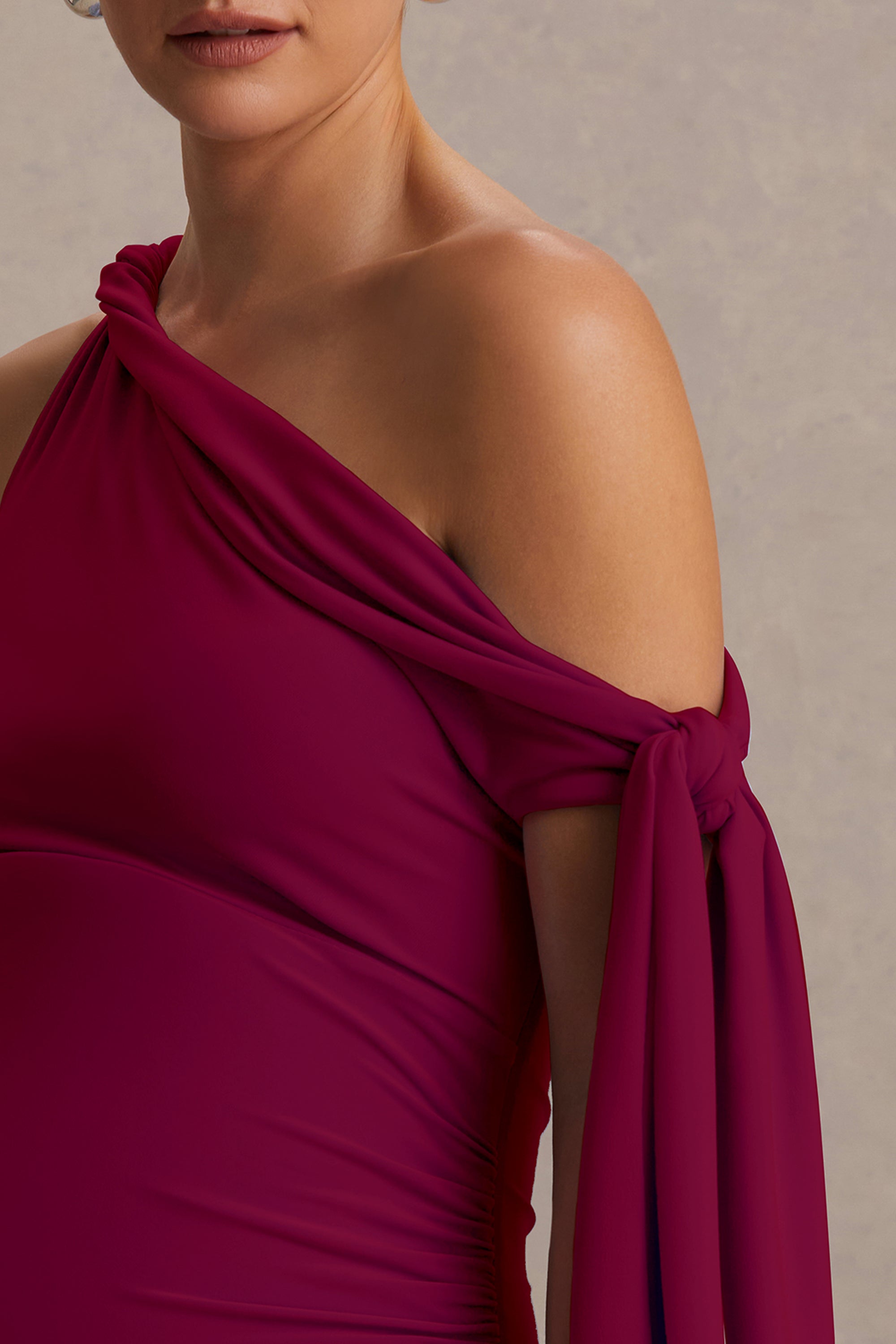 CL137446102 - Orielle | Burgundy Asymmetric-Neck Maxi Dress With Knot-Sleeve And Sash4.jpg