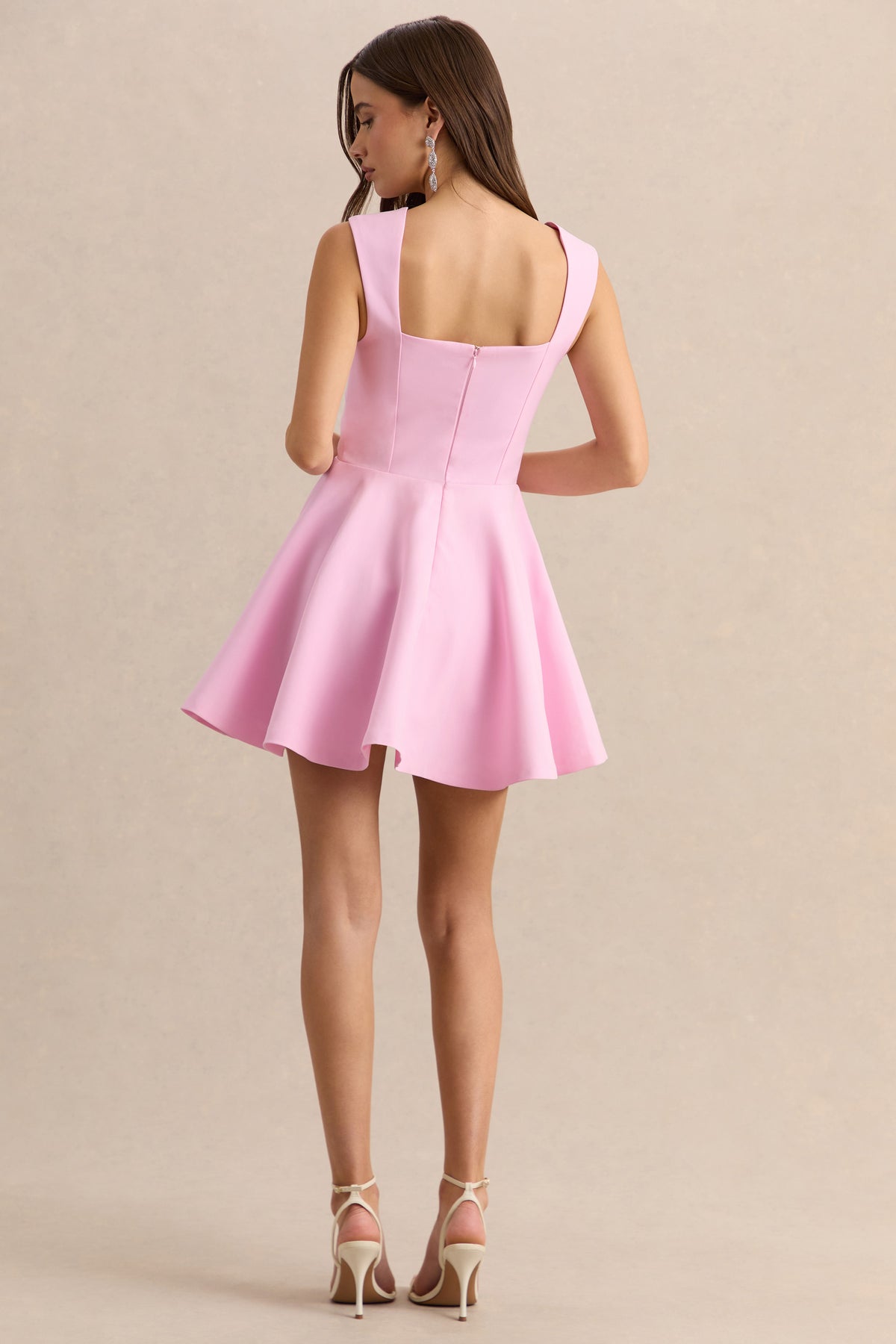 Katya Light Pink Sweetheart-Neck Skater Mini Dress – Club L London