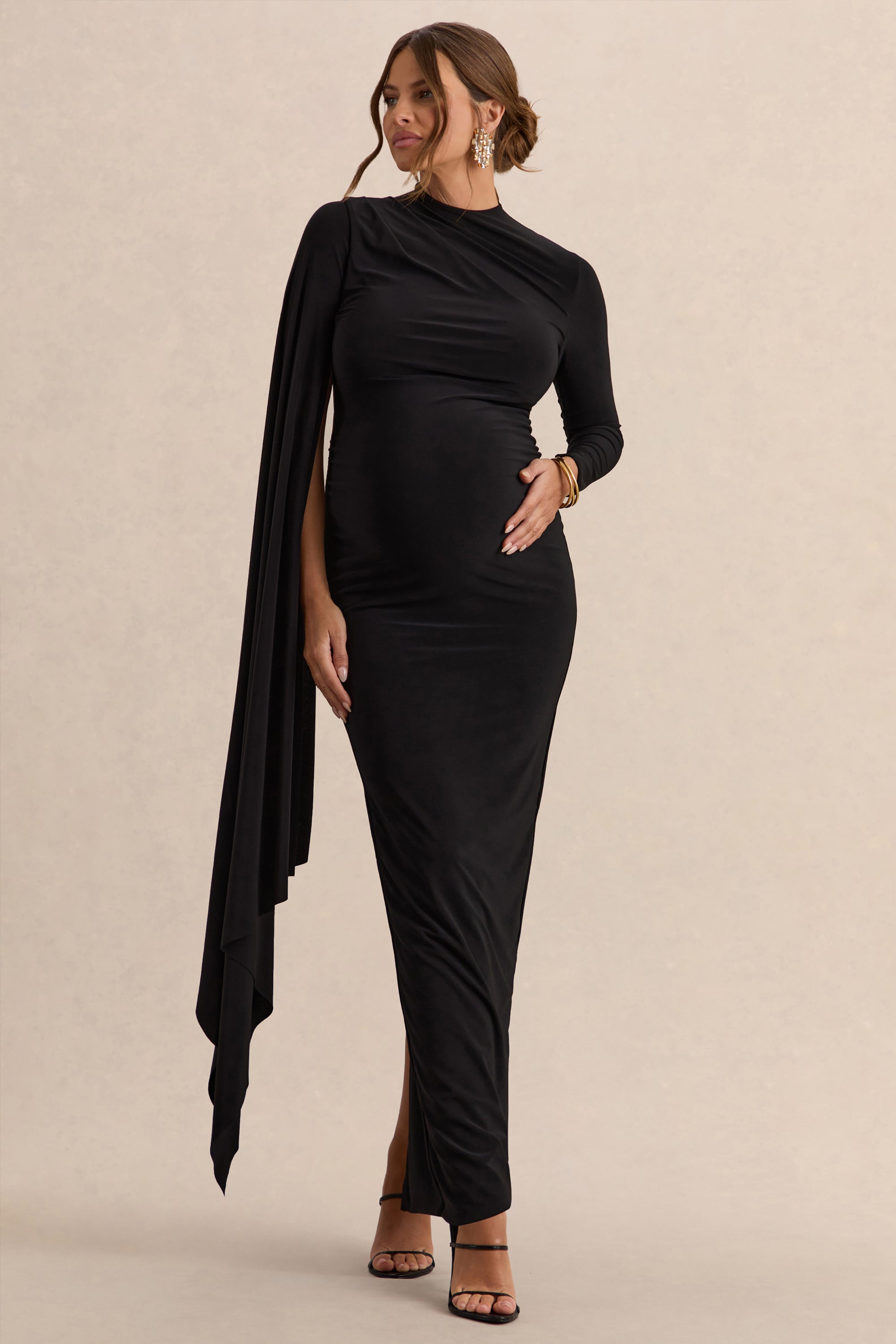 maternity maxi dress uk Burgundy Voberry Maternity Dress Alejandra Burgundy Maternity Long Sleeve High Neck Maxi Dress UK 16 Burgundy