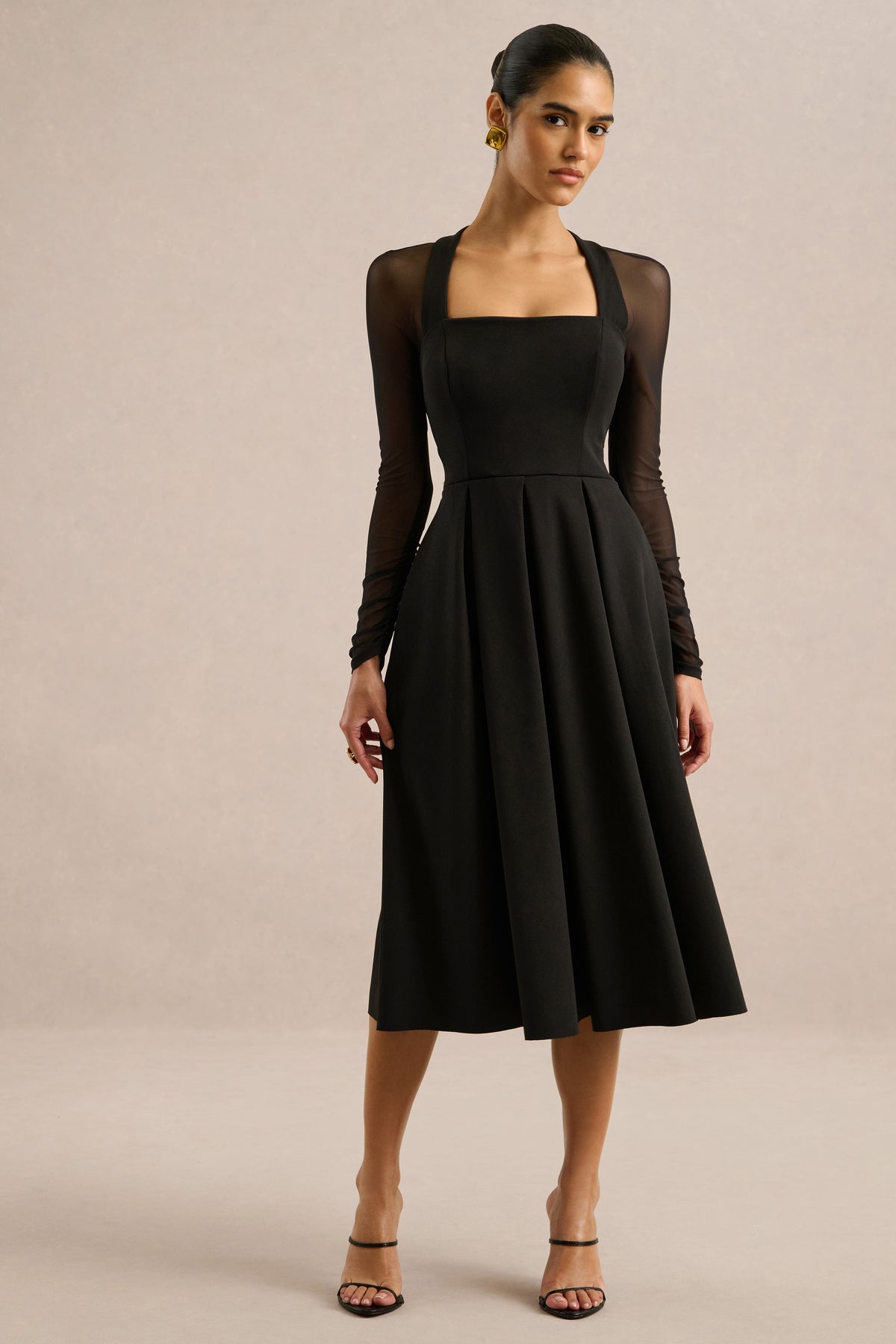 ECM_HR_CL137475001 - Melinda _ Black Square-Neck Midi Dress With Mesh Detailing2.jpg