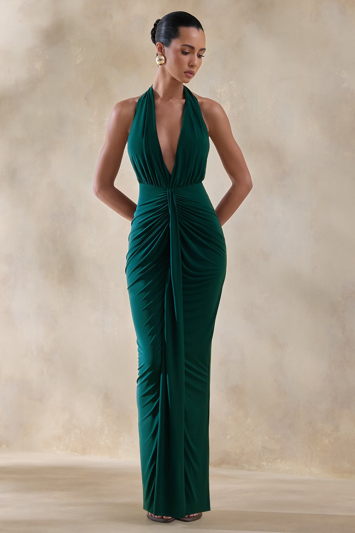 CL137478030 - Lesley | Bottle Green Plunge-Neck Maxi Dress 02.jpg