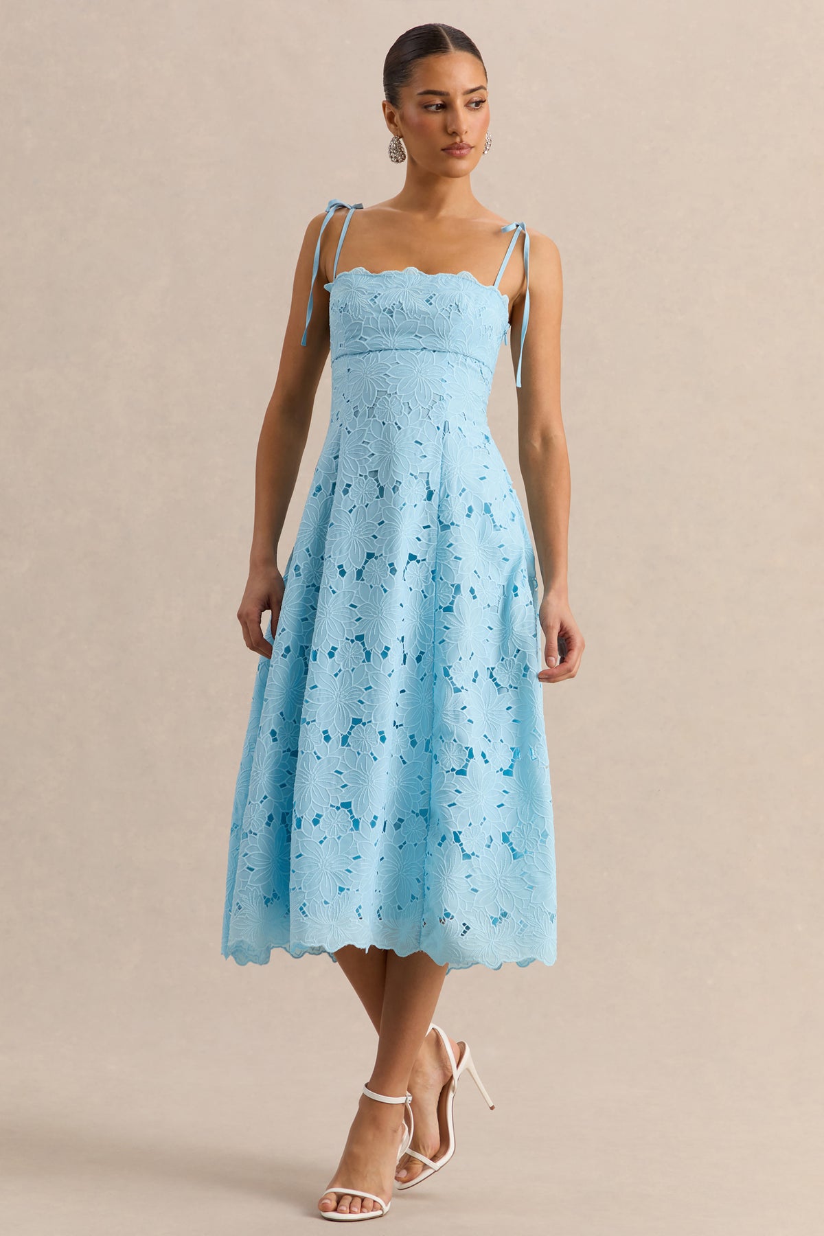 Anna Embroidered Powder Blue Square-Neck Midi Dress – Club L London
