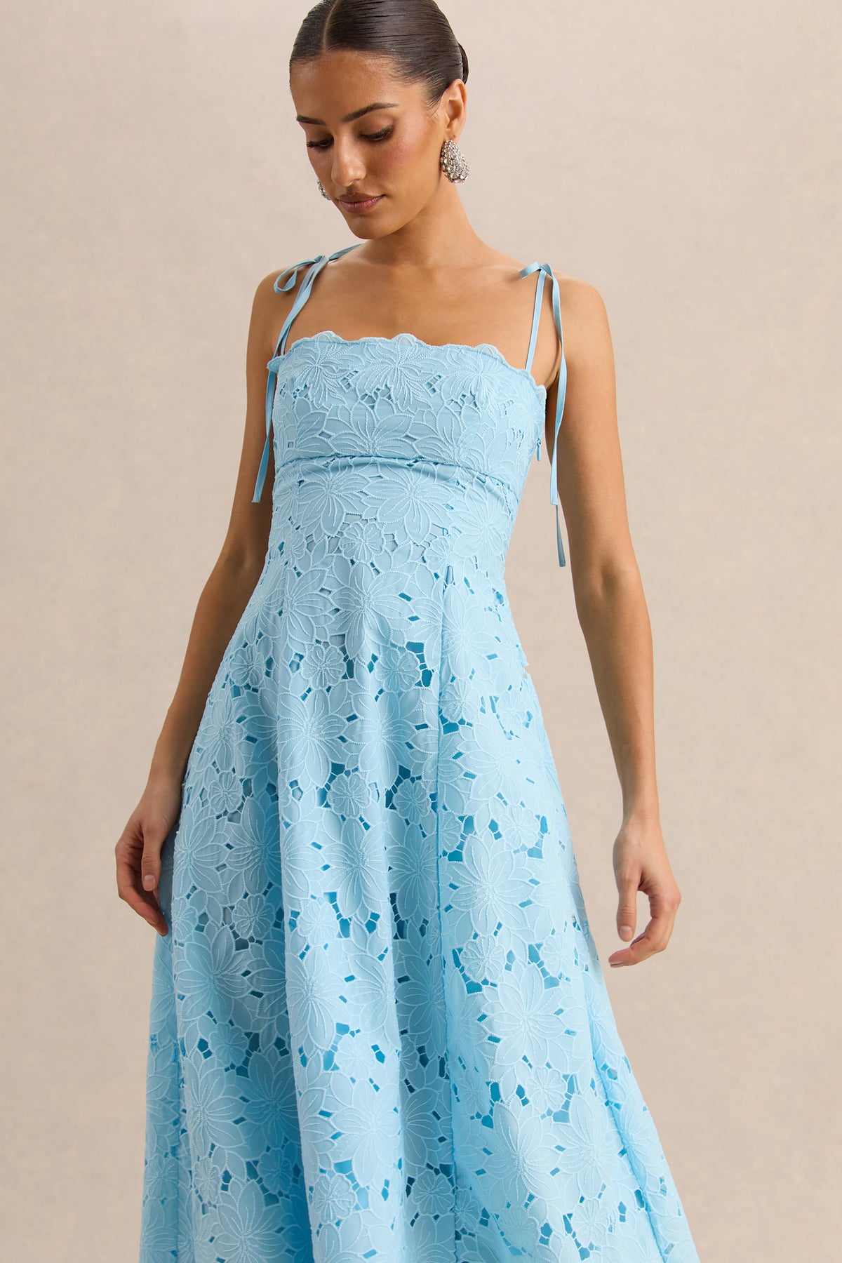 Anna Embroidered Powder Blue Square-Neck Midi Dress – Club L London