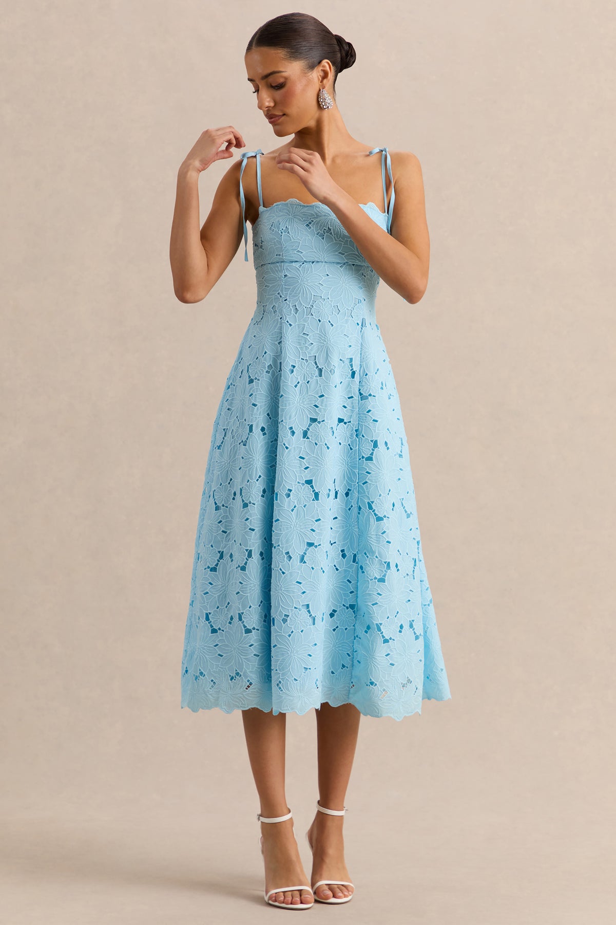Anna Embroidered Powder Blue Square-Neck Midi Dress – Club L London