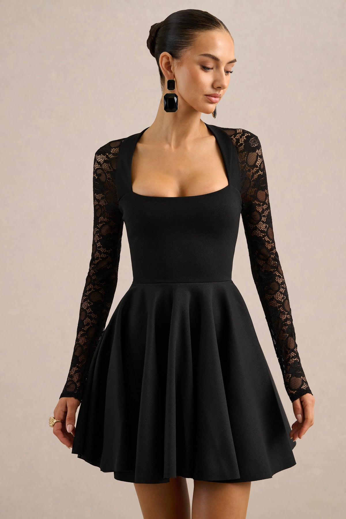 ECM_HR_CL137495001 - Elowen _ Black Square-Neck Mini Dress With Lace-Sleeves2.jpg