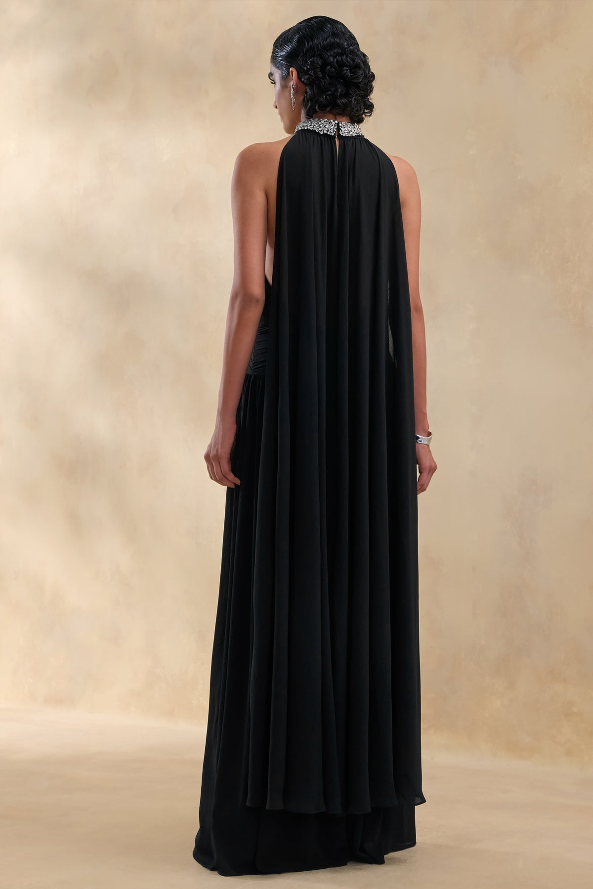 Marie Black Halter-Neck Maxi Dress With Embellished Detailing – Club L