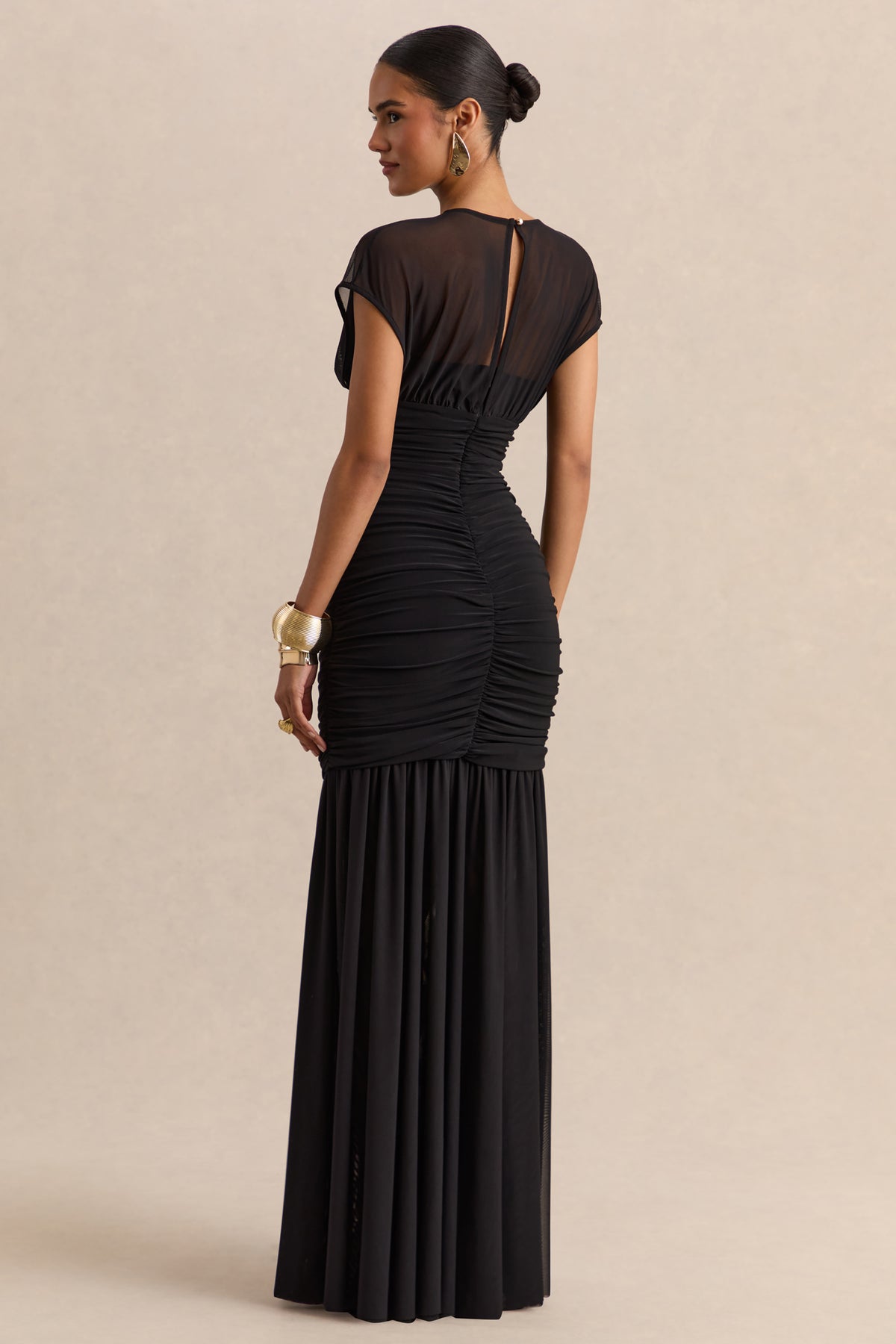 Kalene Black Wide-Neck Maxi Dress With Sheer-Detailing – Club L London