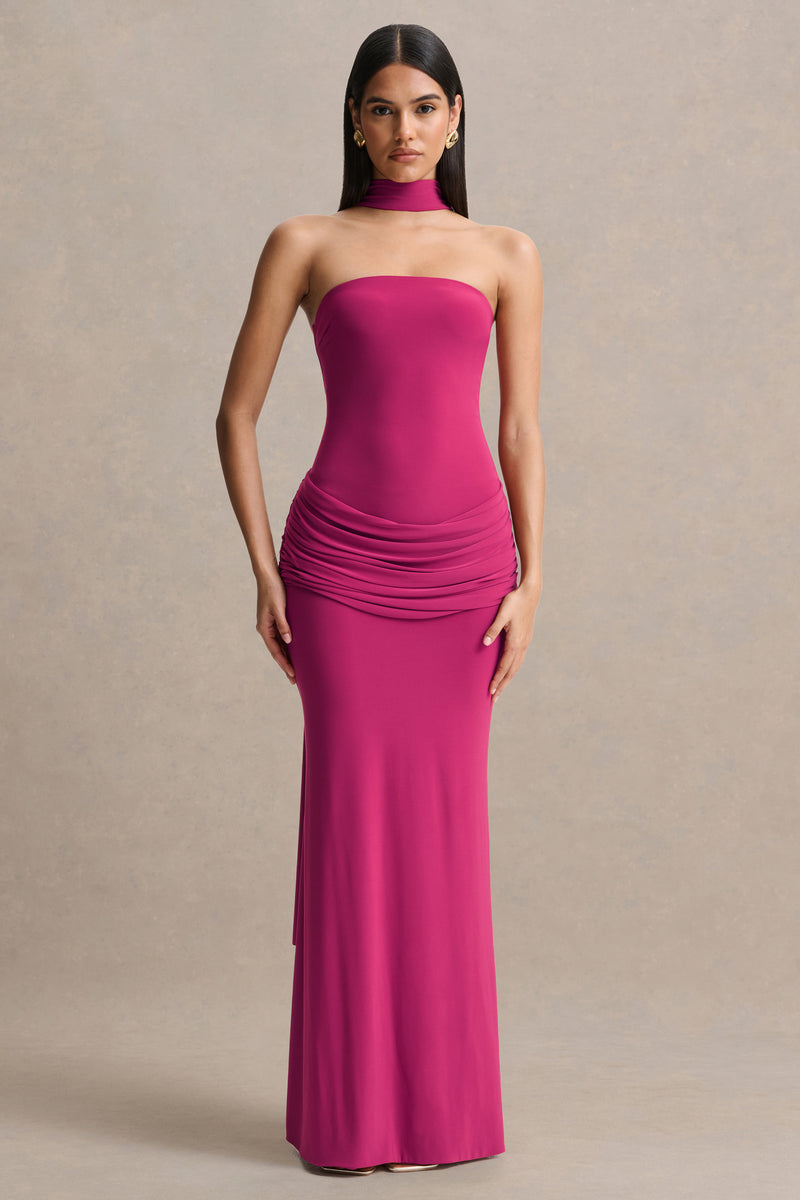 ECM_HR_CL137541080 - Graciella _ Hot Pink Bandeau Maxi Dress With Draped Detailing And Scarf 02 (2).jpg