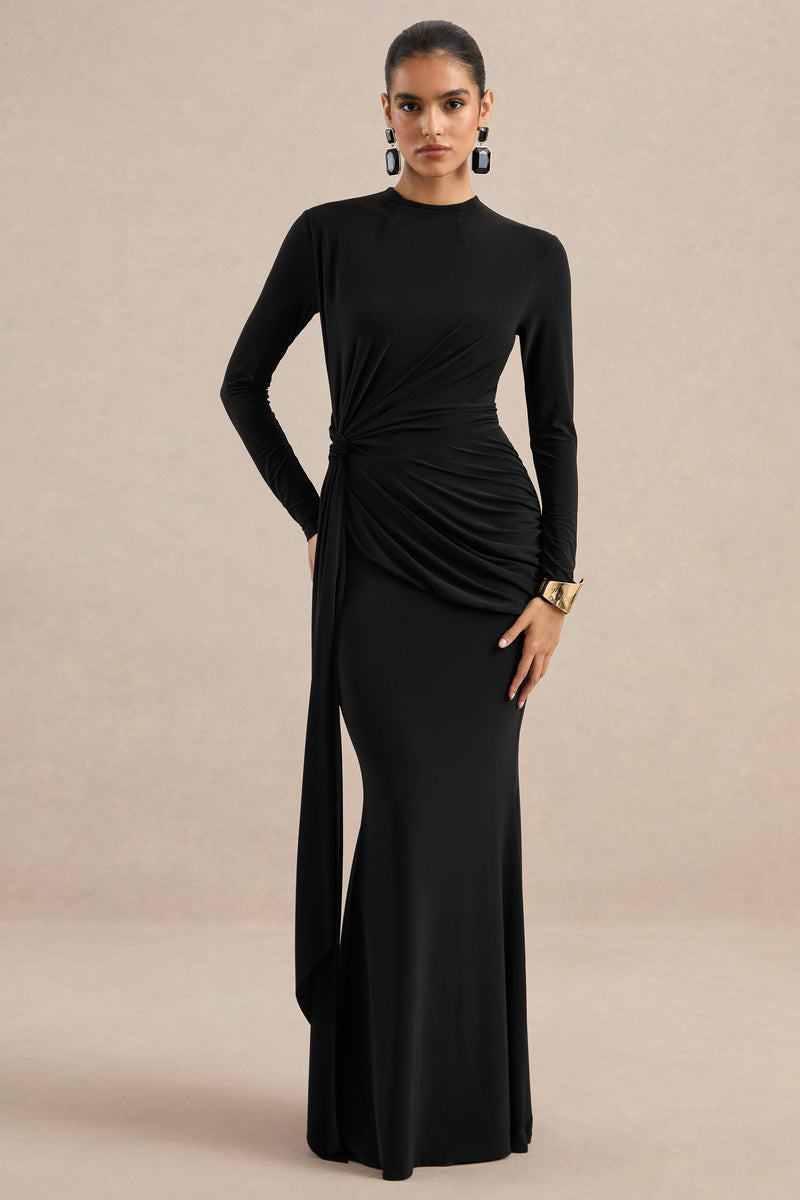 ECM_HR_CL137547001 - Kyrissa _ Black High-Neck Maxi Dress With Gathered-Detailing0.jpg