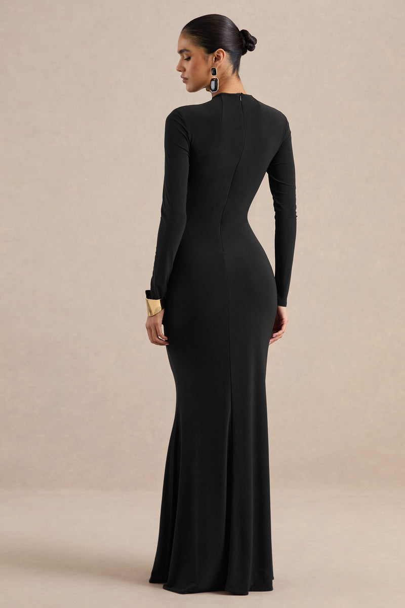 ECM_HR_CL137547001 - Kyrissa _ Black High-Neck Maxi Dress With Gathered-Detailing5.jpg