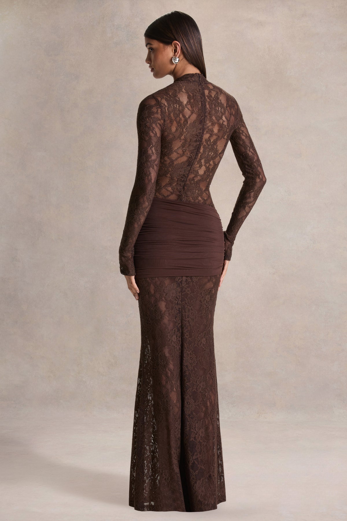 Akira Brown Lace Maxi Dress With Sash-Detail Club L London - UK Akira Brown Lace Maxi Dress With Sash-Detail Club L London - UK