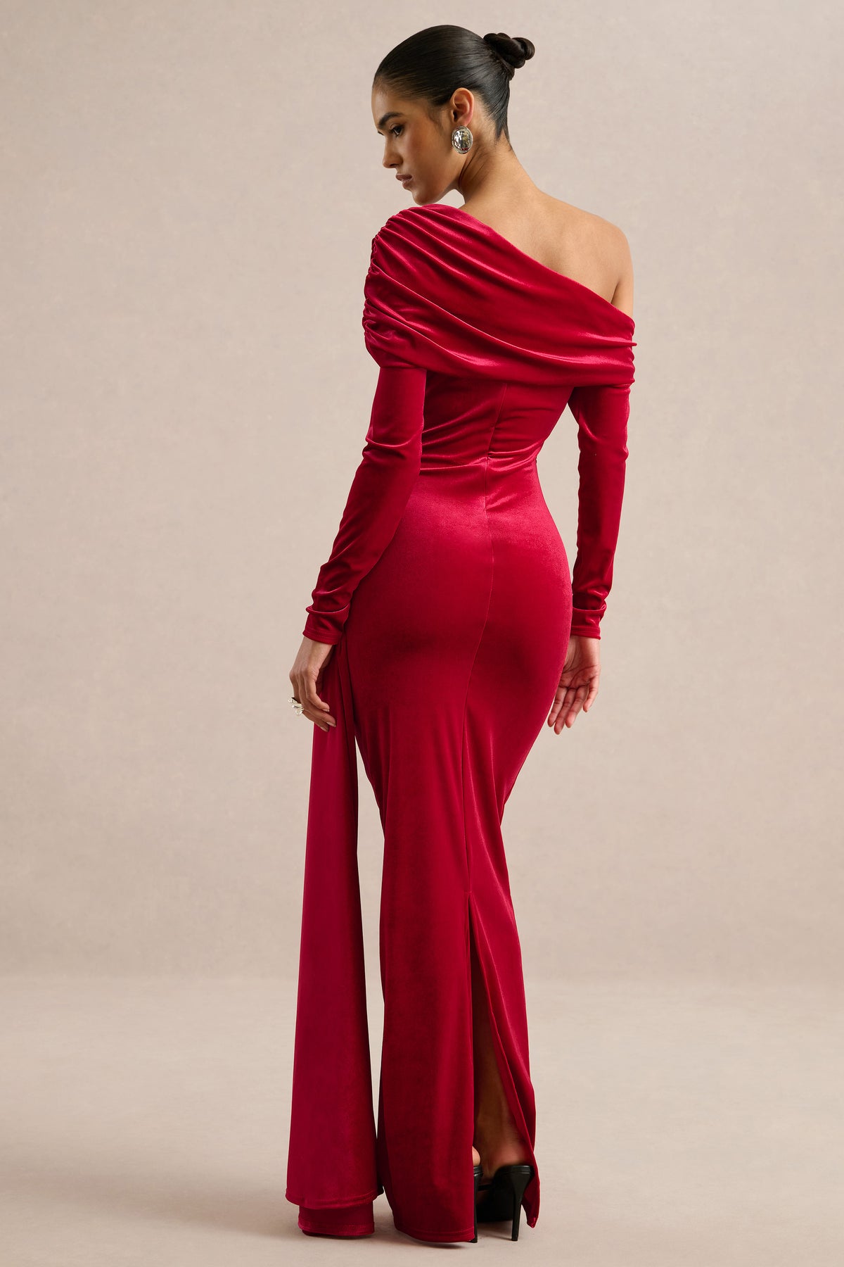 ECM_HR_CL137568100 - Hadria _ Red Velvet Asymmetric-Neck Maxi Dress With Sash-Detail5.jpg