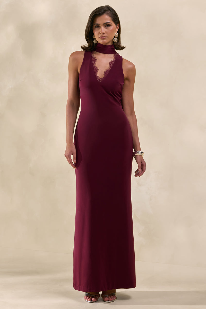 burgundy strappy satin cowl midi dress Alesso | Burgundy Satin Cowl-Neck Slip-Maxi Dress  Club L London
