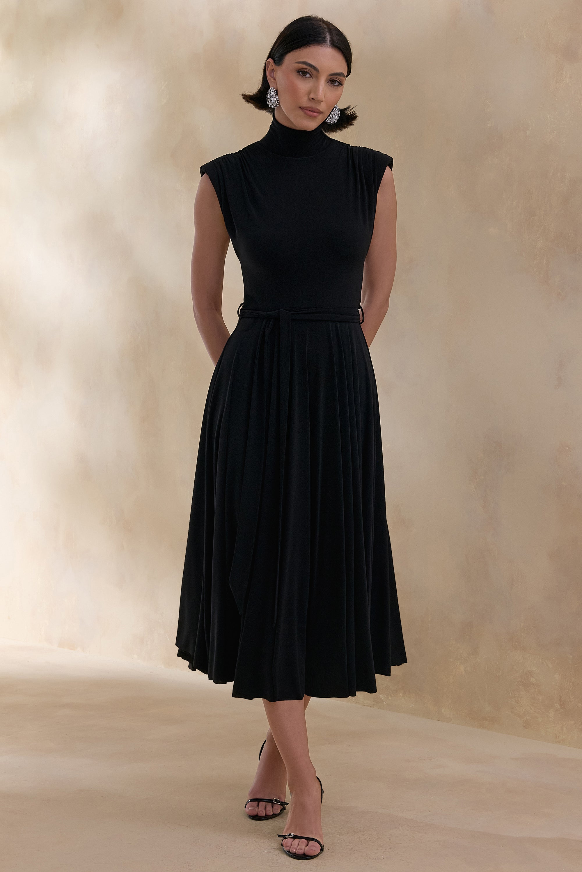 CL13760900106_ECM_HR_CL137609001_Roselena___Black_High-Neck_Midi_Dress_1