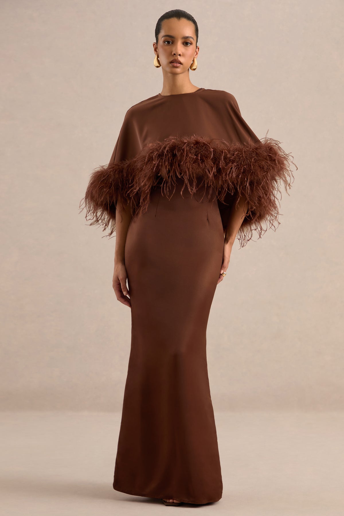 CL137662021 - Lavencia _ Brown Satin Wide-Neck Maxi Dress With Feather Trim 0.jpg