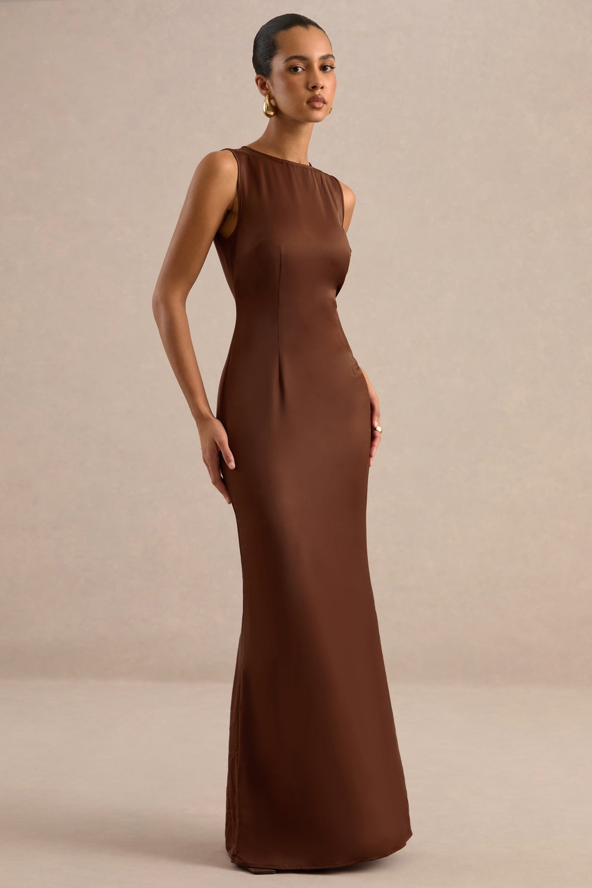 CL137662021 - Lavencia _ Brown Satin Wide-Neck Maxi Dress With Feather Trim 7.jpg